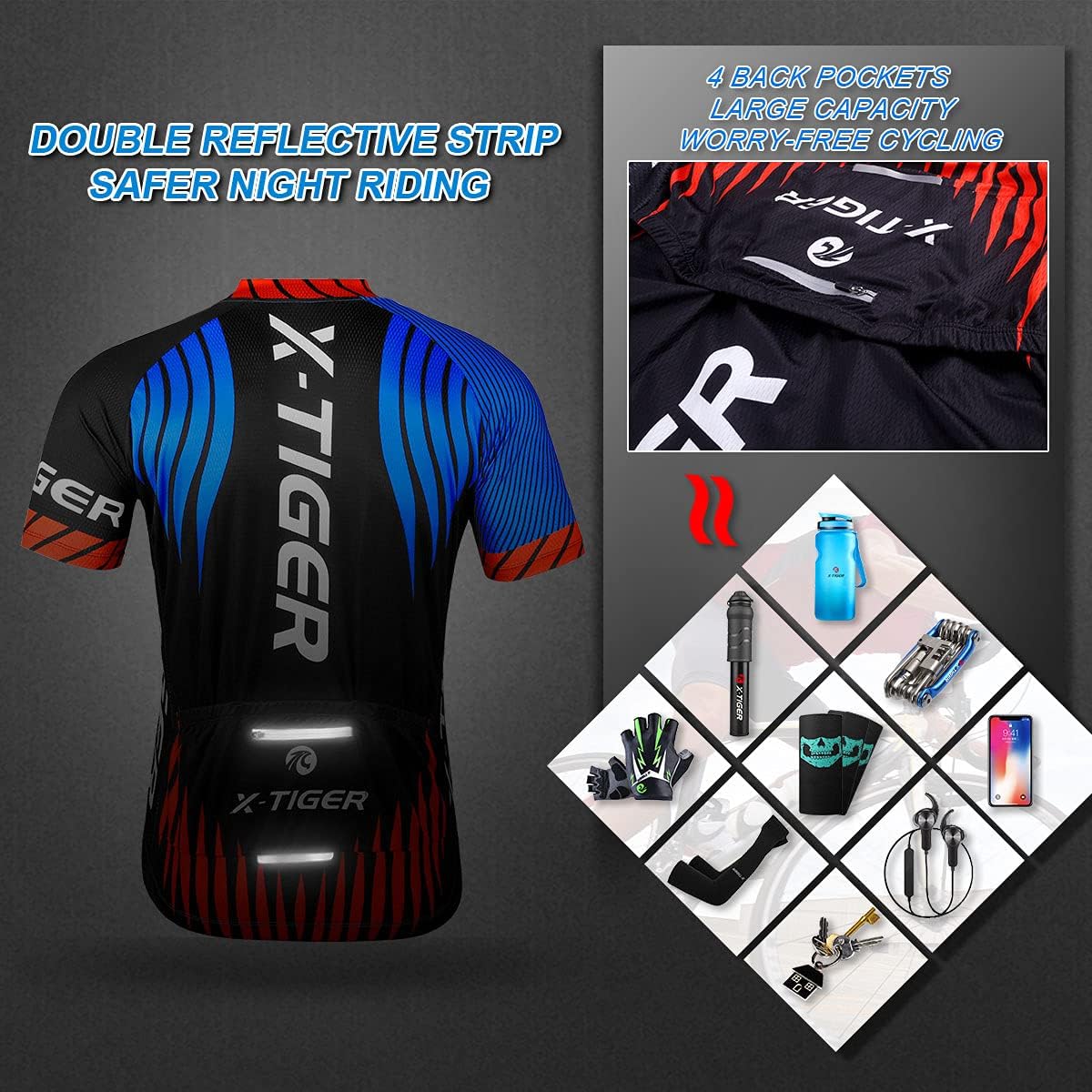 Thumbnail 3 de X-TIGER Ciclismo Uomo 5D Gel Salopette: pantaloncini imbottiti con cuore in gel 5D