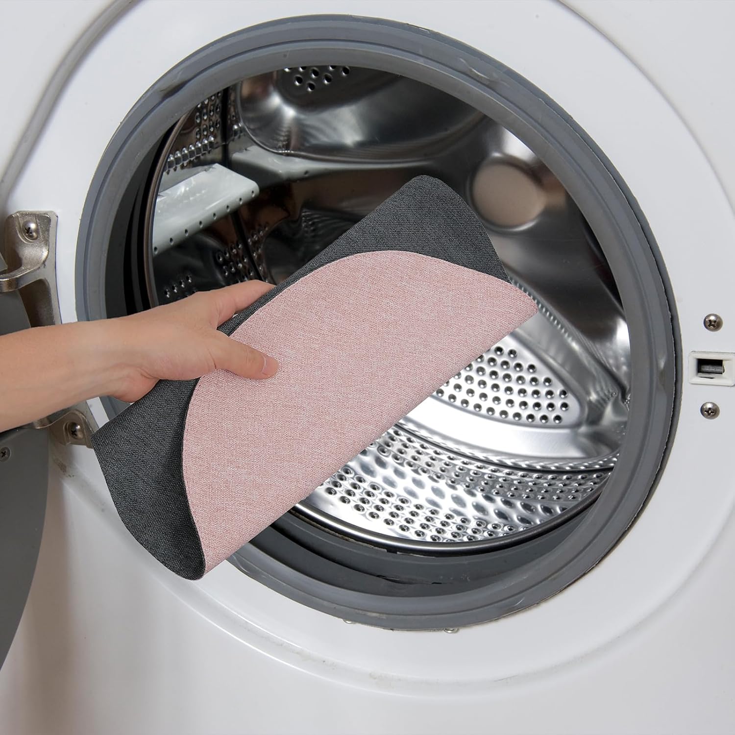 Detalle de Banchif Tischsets Ø38 cm aus Leinenimitat, rutschfest, beidseitig genutzt – 8er Set Grau-Rosa