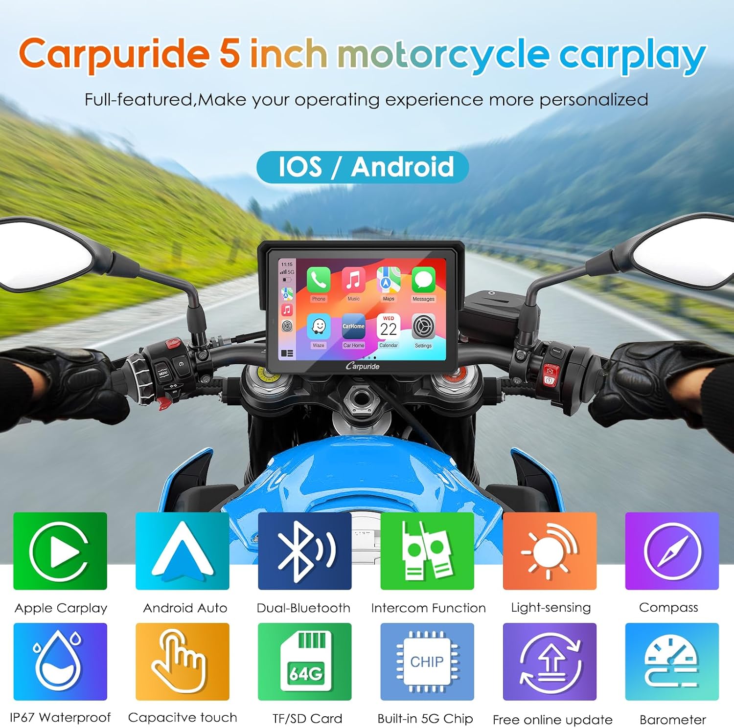 Detalle 2 de Carpuride W502PRO 5" Motorcycle GPS Navigation