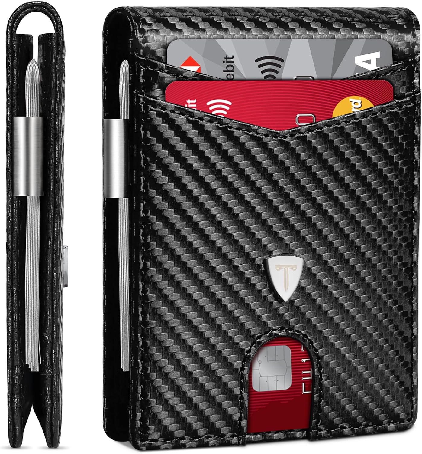 Detalle de TEEHON Cartera Slim Fibra de Carbono 11 tarjetas