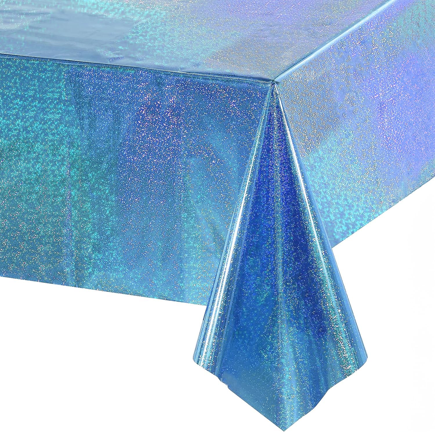 Detalle de GREATRIL Blau Glitzer-Tischdecke Foil 137 x 274 cm – Einweg, wasserabweisend, ideal für Meerjungfrau- oder Frozen-Themen