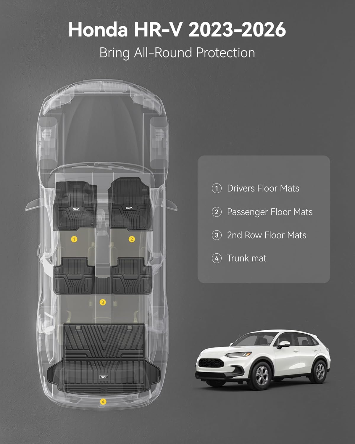 Thumbnail 1 de 3W TPE Floor Mats & Cargo Liner Custom Fit for Honda HR-V (2023–2026) and Acura ADX (2025–2026) — Includes Hybrid