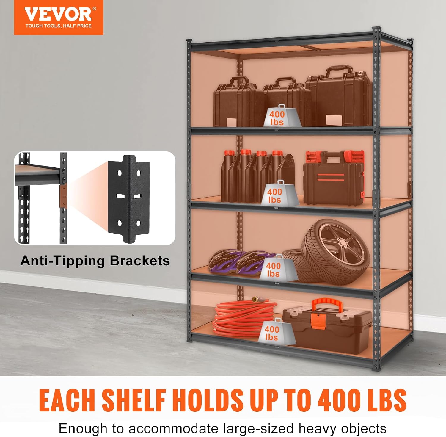 Thumbnail 3 de VEVOR SCV0 5-Tier Adjustable Storage Shelving Unit, 2,000-lb Capacity