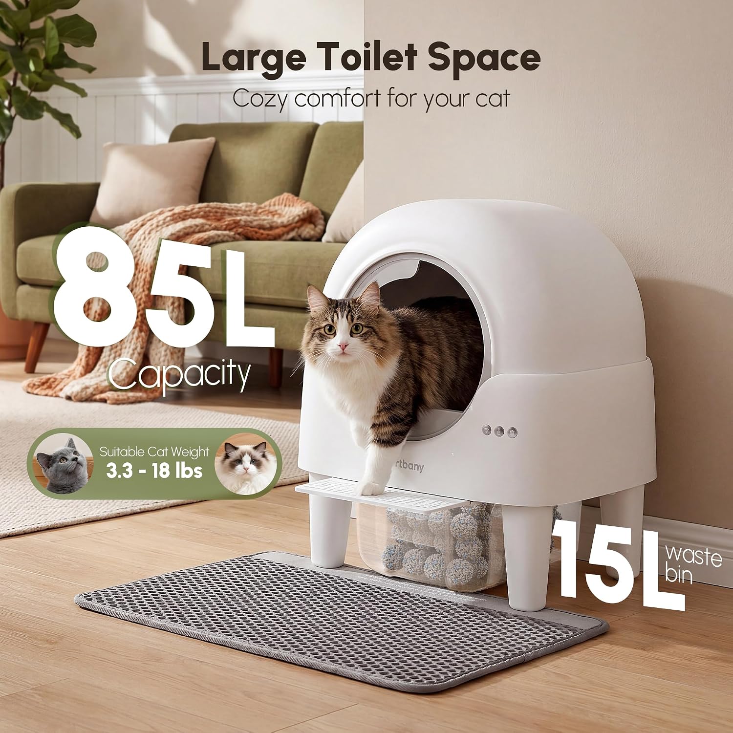 Detalle de Cavrtbany Automatic Litter Box 15L Waste Bin