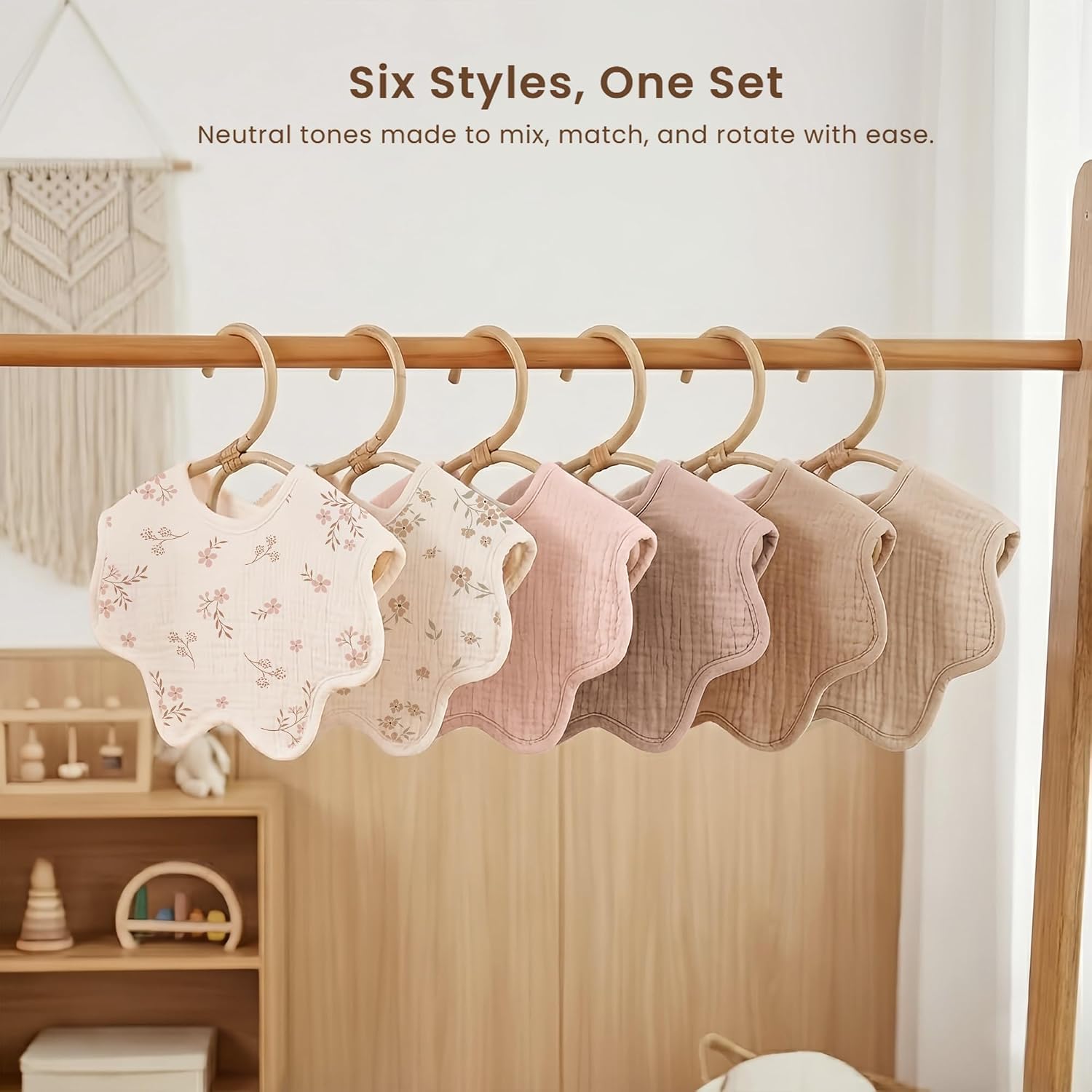 Thumbnail 6 de Konssy 6-Pack Muslin Baby Bandana Bibs, 100% Cotton, Adjustable Snaps, Khaki