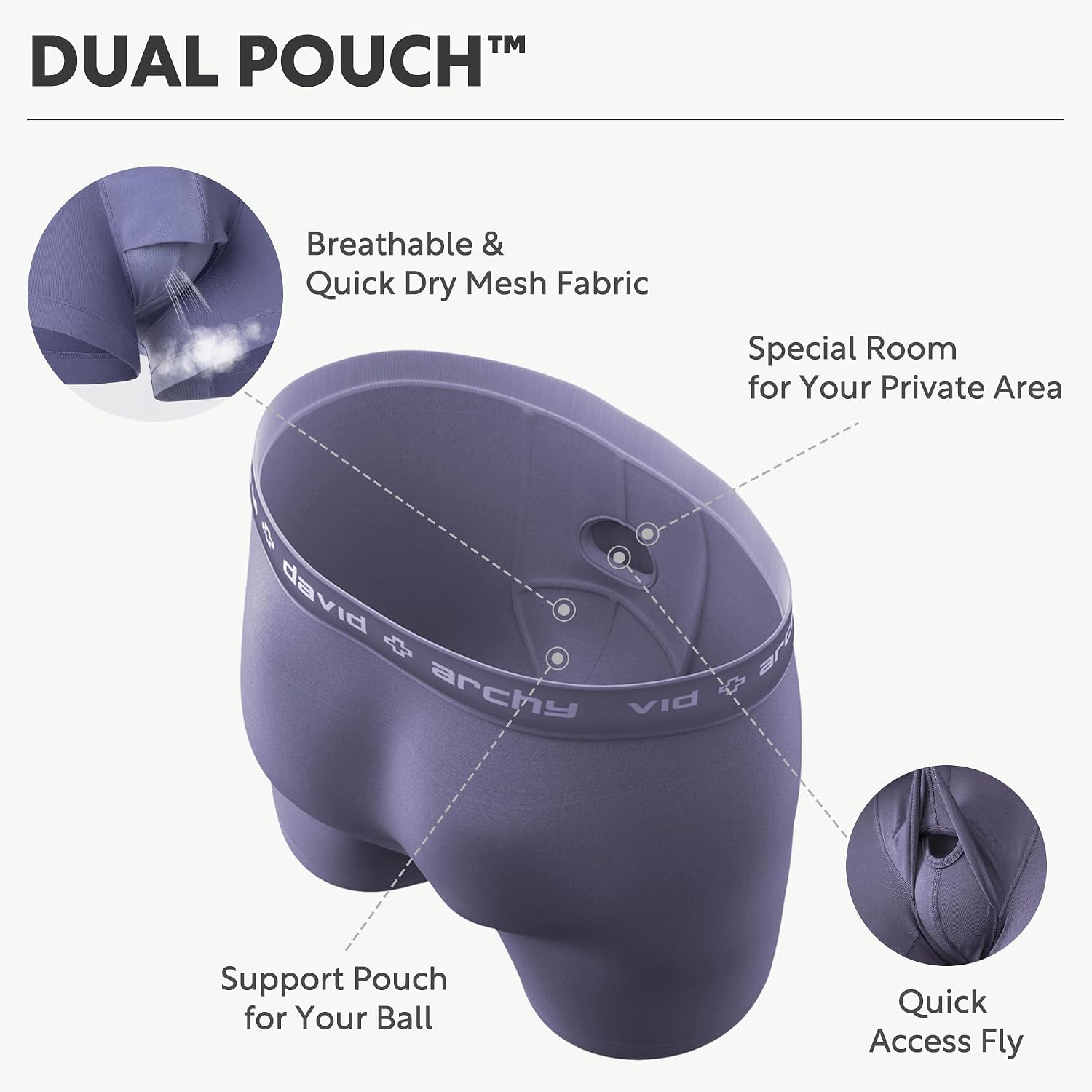 Detalle 2 de DAVID ARCHY Dual Pouch Micro Modal Trunks for Men with Support Pouch