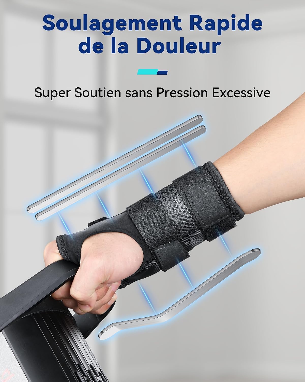 Detalle 2 de Fitomo Orthese Poignet Gauche avec 3 Éclisses Métalliques — Réglable et Douce pour le Pouce