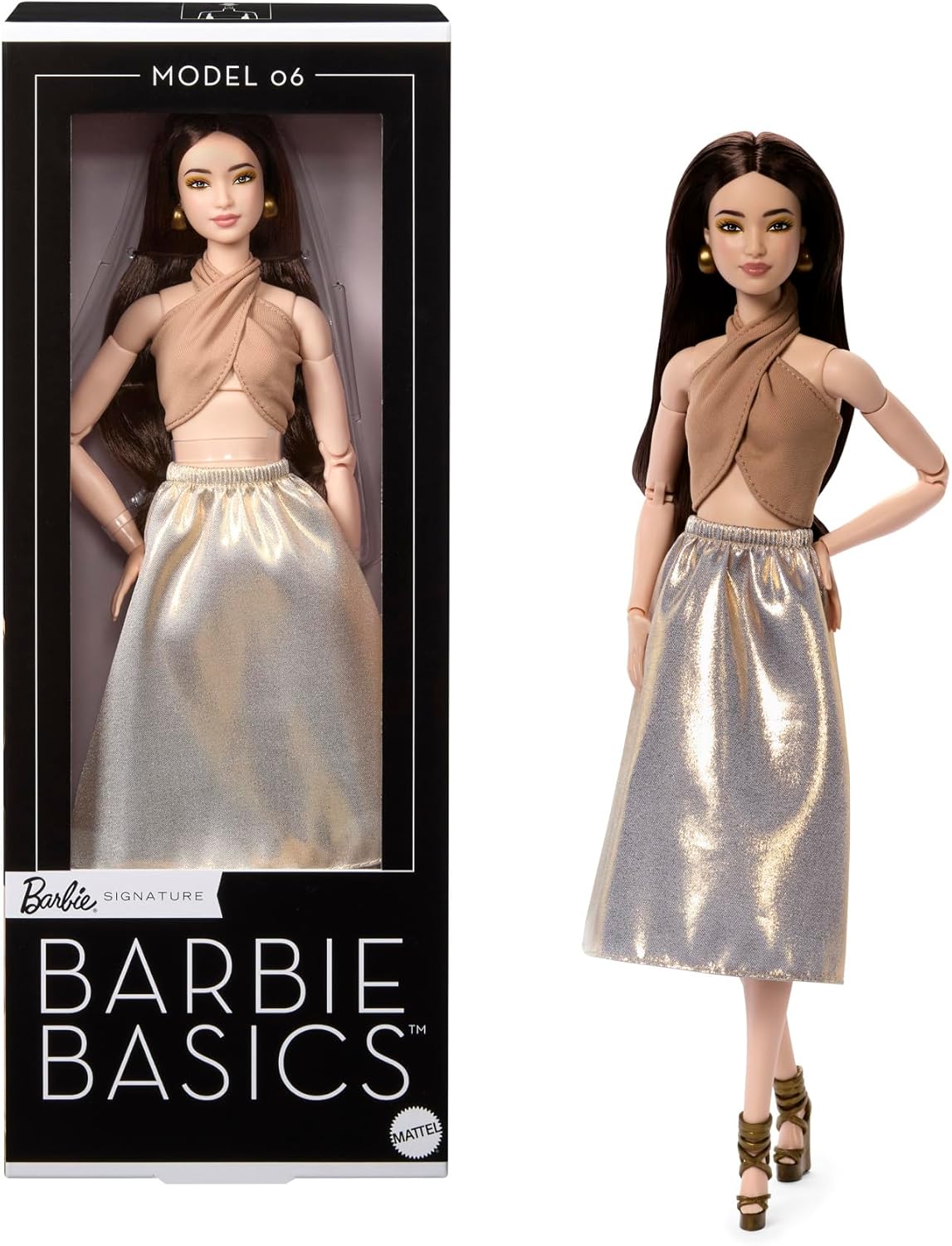 Thumbnail 6 de Barbie Basics Poupée Signature Collection Neutre Modèle 07 — Cheveux blonds, Pantalon imprimé blanc et top beige