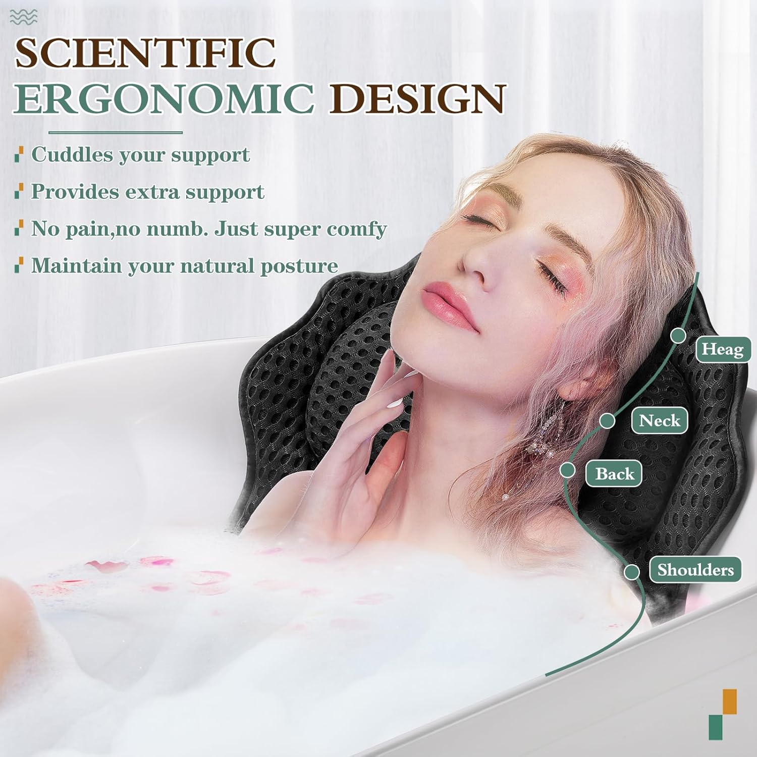 Thumbnail 1 de RUVINCE ergonomic luxury bath pillow with 6 suction cups for head, neck, shoulders and back (black)