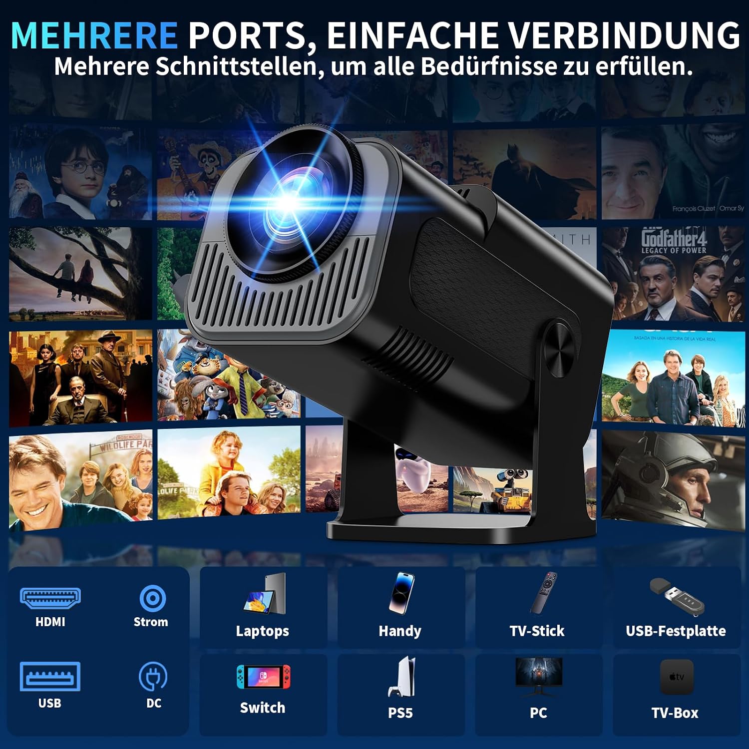 Thumbnail 5 de Mini Beamer 4K Full HD 1080P (2026 Modell) Nonete NT30 – tragbarer Smart-Projektor mit WiFi 6, Bluetooth 5.2 und automatischer Trapezkorrektur