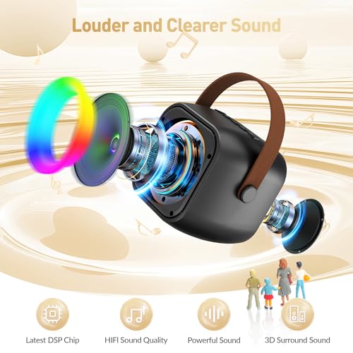 Detalle 2 de BEILIHART Mini Karaoke Machine: Portable Bluetooth Speaker with 2 Wireless Mics, Party Lights