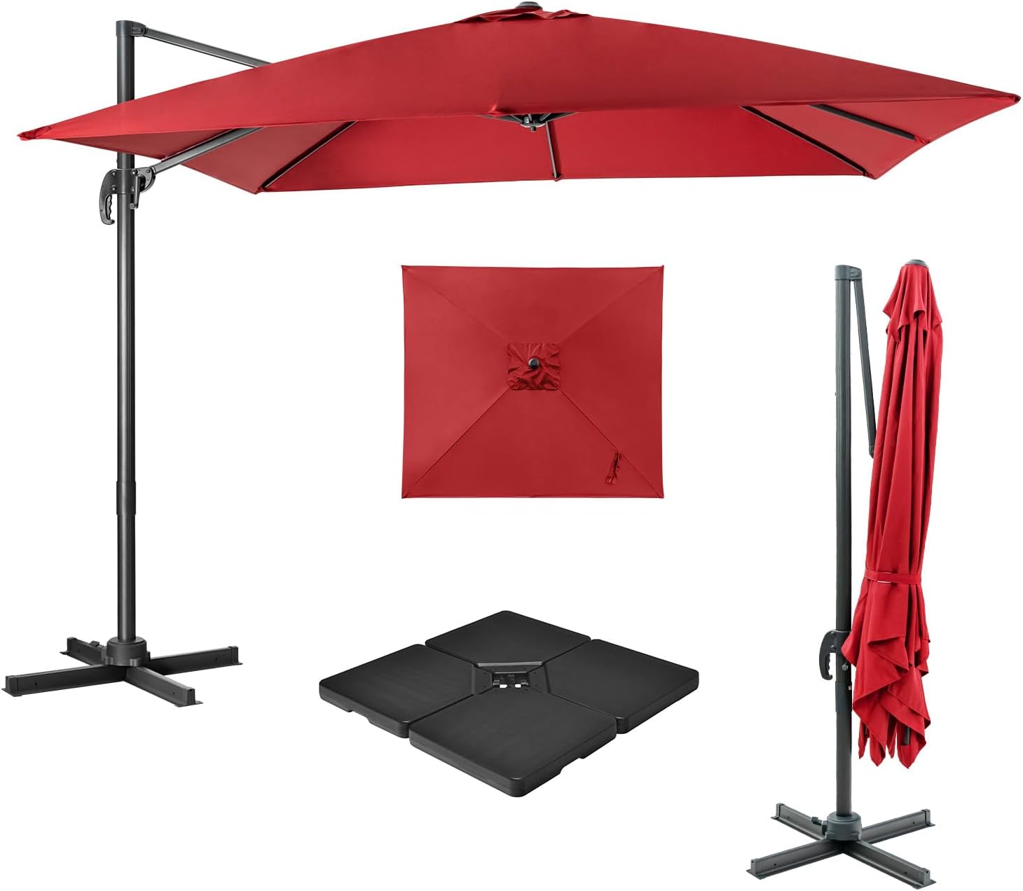 Thumbnail 4 de COSTWAY Parasol Déporté Carré 3x3m à Manivelle – Inclinable, Rotation 360° et Tissu UV 100% Polyester