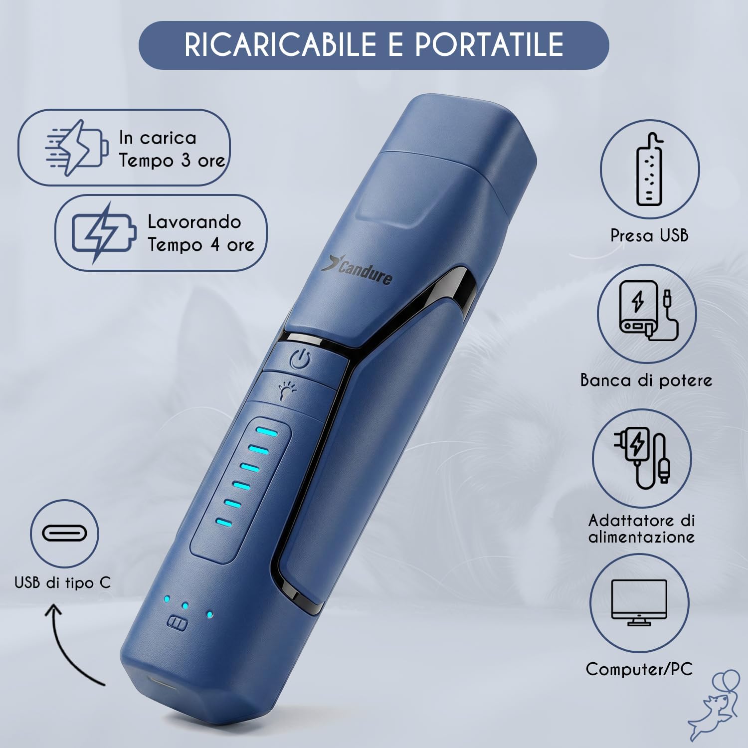 Thumbnail 2 de Candure Smerigliatrice per unghie per cani: 6 velocità, LED 360°, ricaricabile
