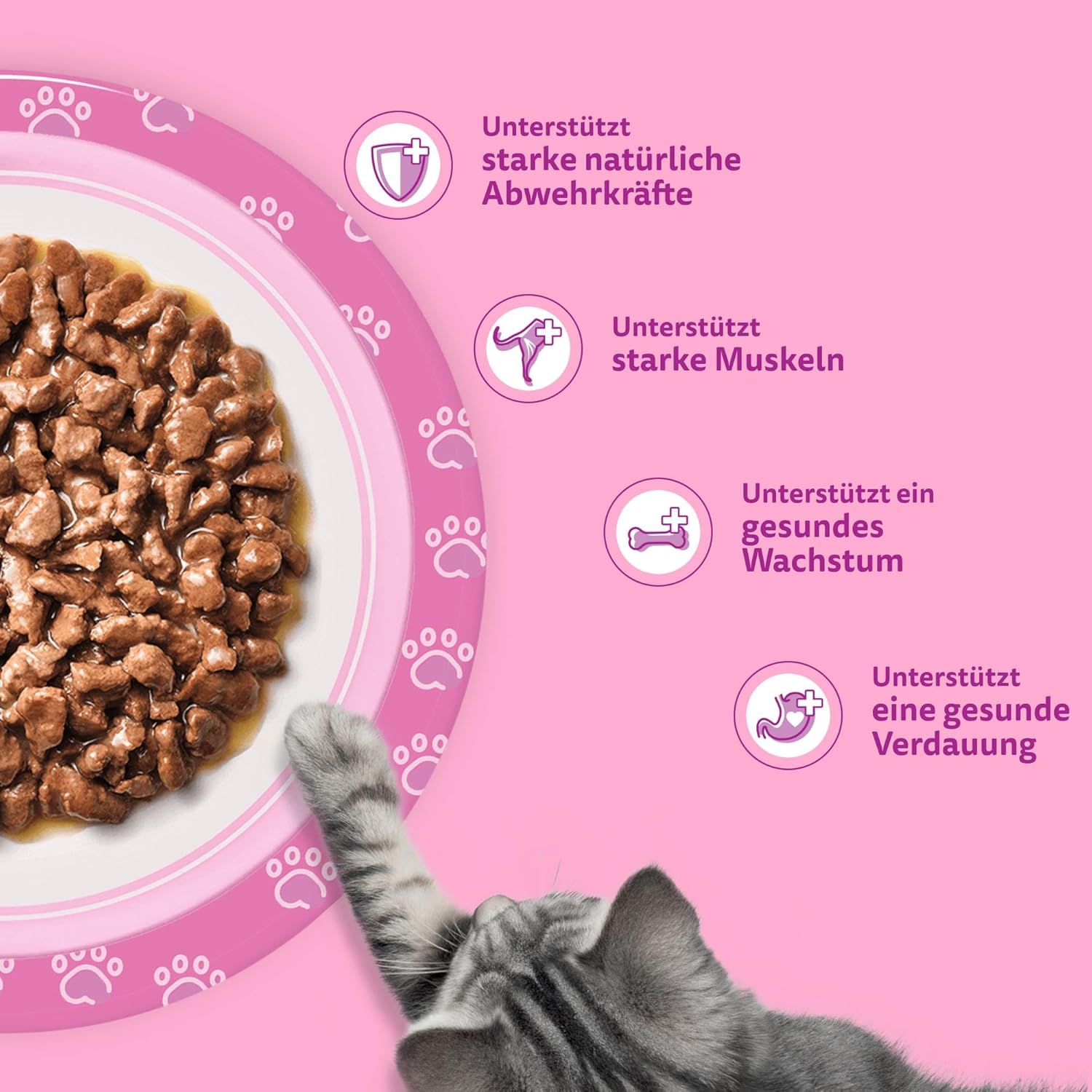 Detalle de Whiskas Junior Katzennassfutter Klassische Auswahl in Sauce – 48 Portionsbeutel (12x85 g) für Kätzchen 2–12 Monate