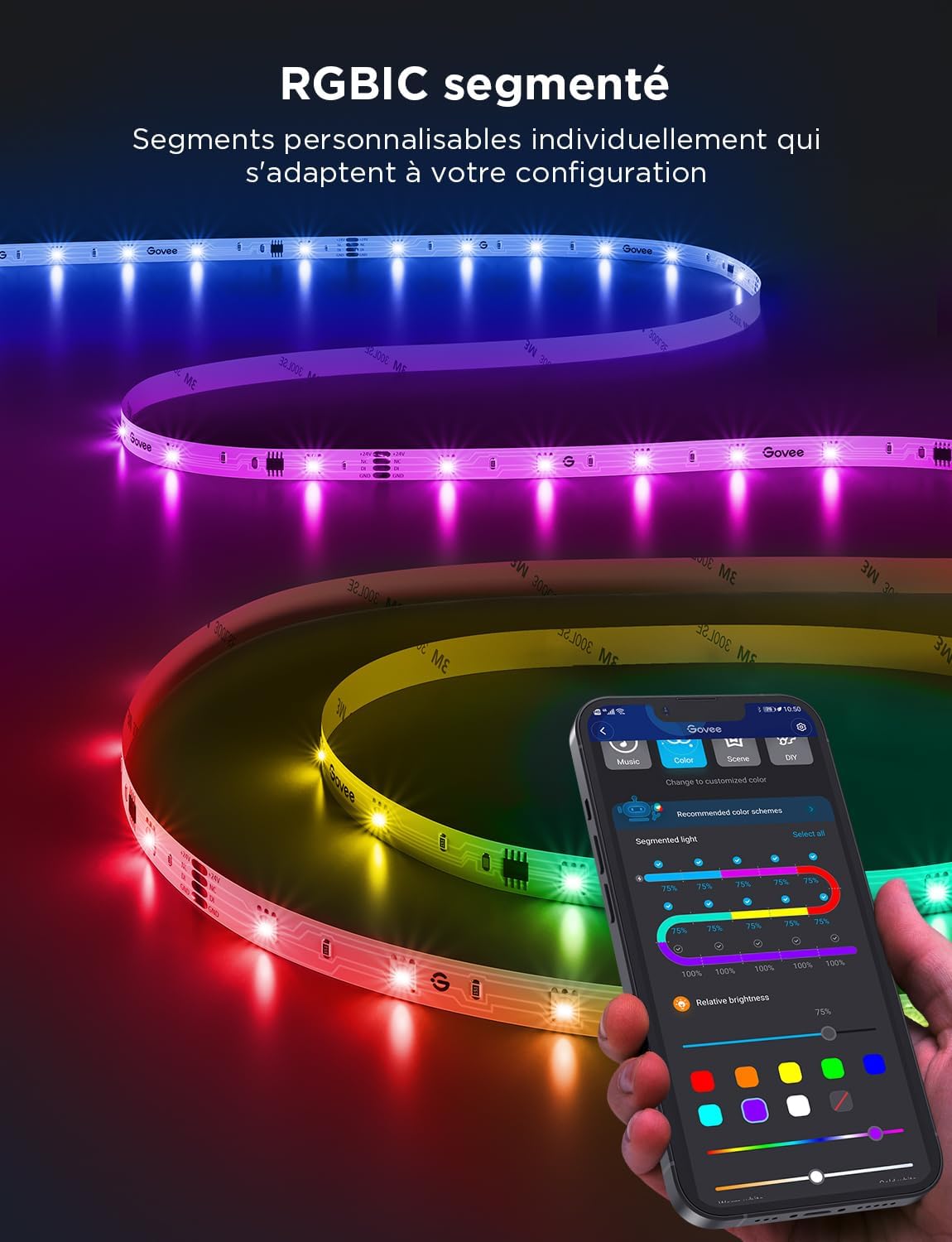 Thumbnail 1 de Govee Ruban LED 5M RGBIC – Ruban LED connecté à segments, contrôle DIY et musique