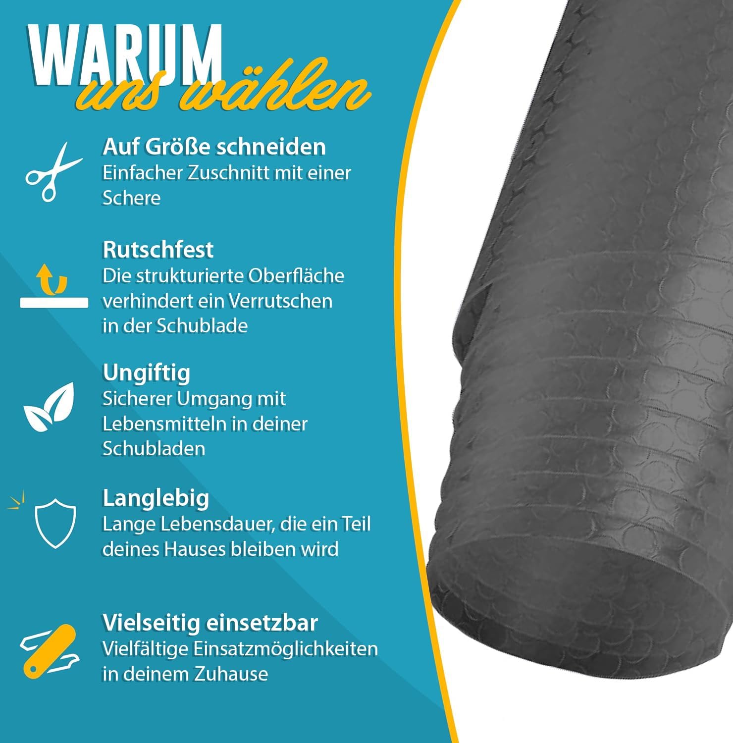 Thumbnail 4 de Linda's Essentials Schubladenmatte (60 x 500 cm) – rutschhemmende Schrankfolie aus EVA, zuschneidbar in Grau