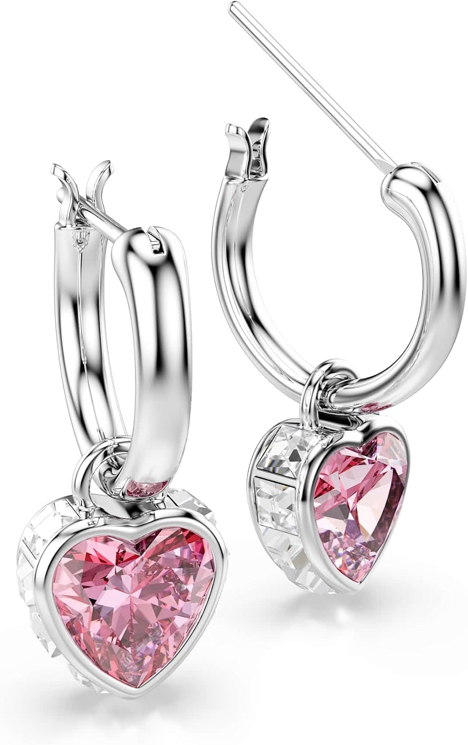 Detalle de Swarovski Chroma Boucles d'Oreilles Pendantes Cœur Rose – Plaqué Rhodium