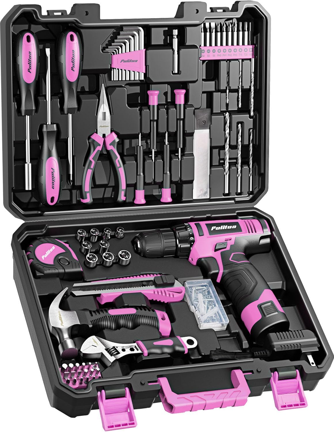 Detalle de PULITUO 7212Set-Pink 149-Piece Tool Set with 12V Cordless Drill