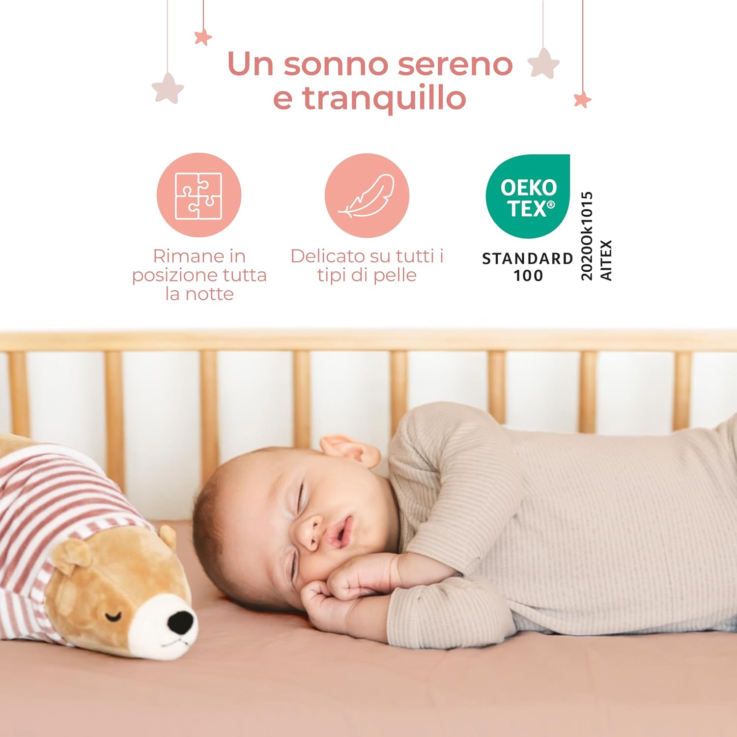 Detalle de Set 2 lenzuola per lettino 70x140 Dreamzie in cotone con angoli Oeko-Tex (rosa/bianco)