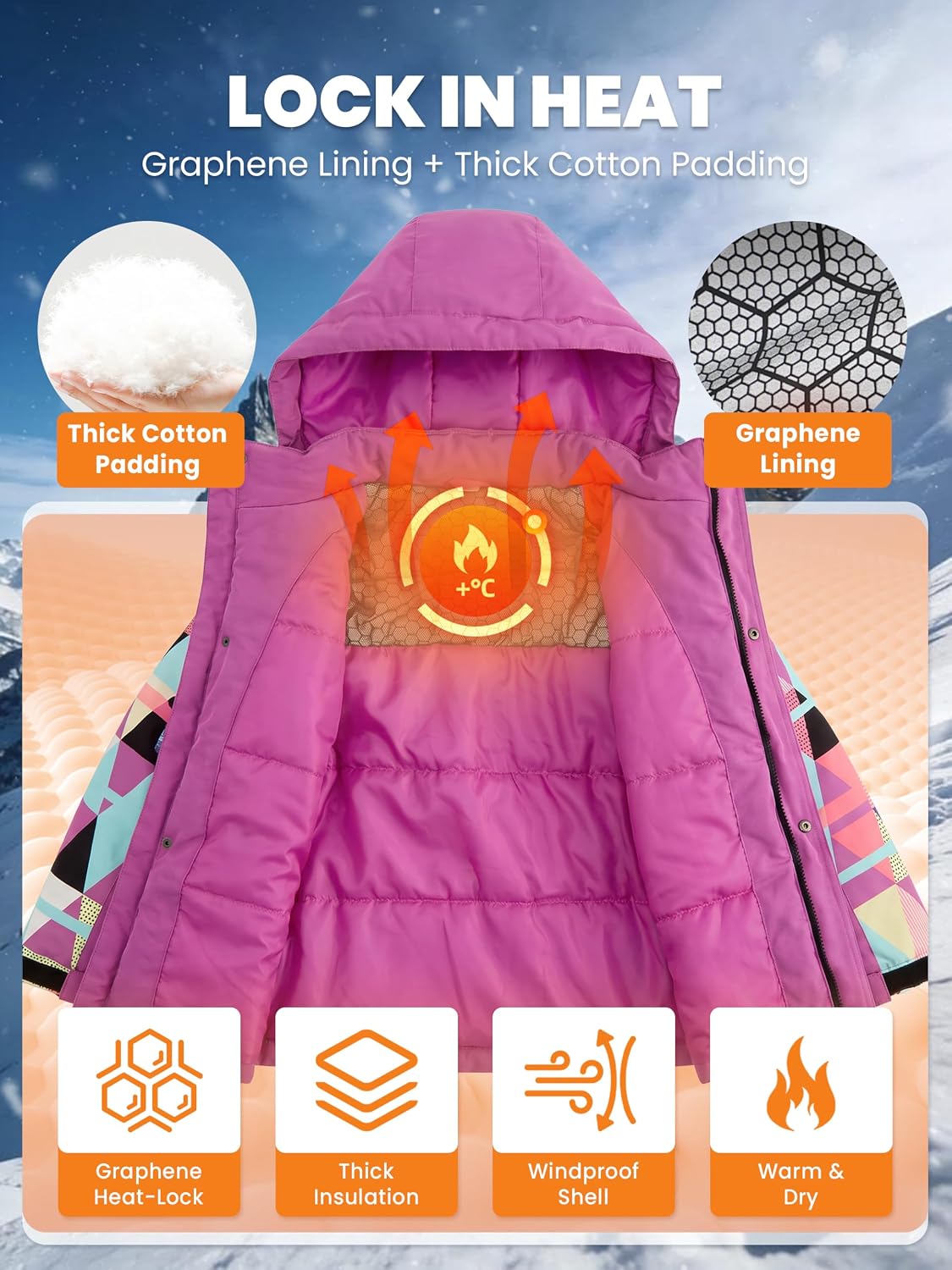 Detalle 2 de Gogokids 2-Piece Kids Snowsuit, Waterproof, Graphene-Lined, Detachable Hood, 5-14Y