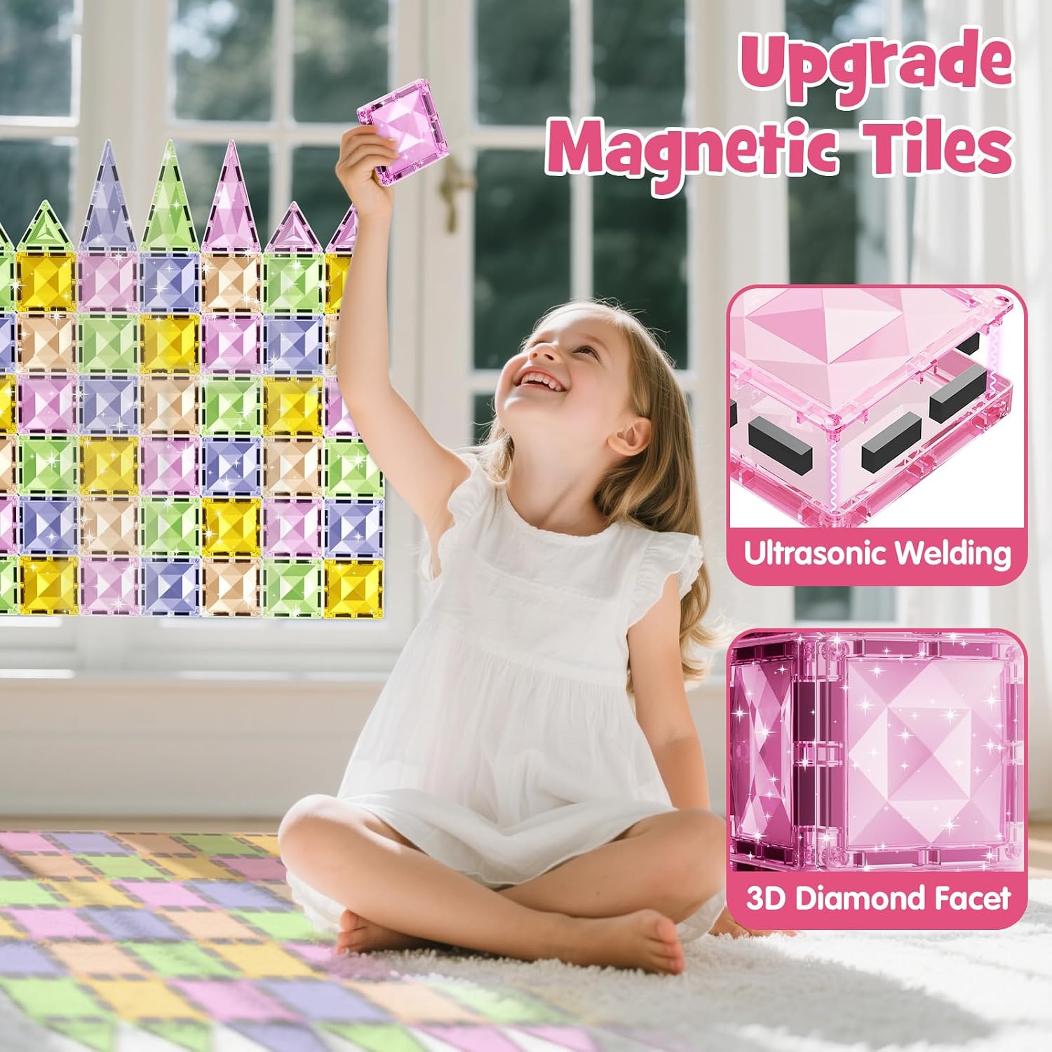 Detalle de burgmate Magnetische Bausteine (60 Teile) mit Eisenkasten – Magnetspielzeug für Kinder ab 3 Jahren
