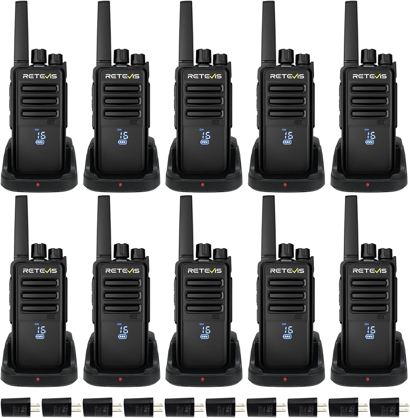 Retevis RT68H Two-Way Radio (10-Pack) with Hidden LED Display, VOX, Type-C Charging Base