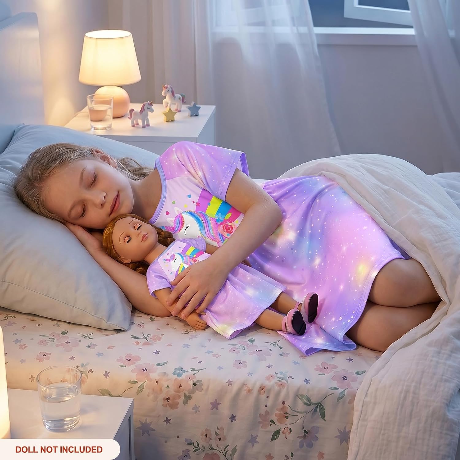 Detalle de Play Tailor Matching Unicorn Nightgown Set for Girls and 18-Inch Dolls