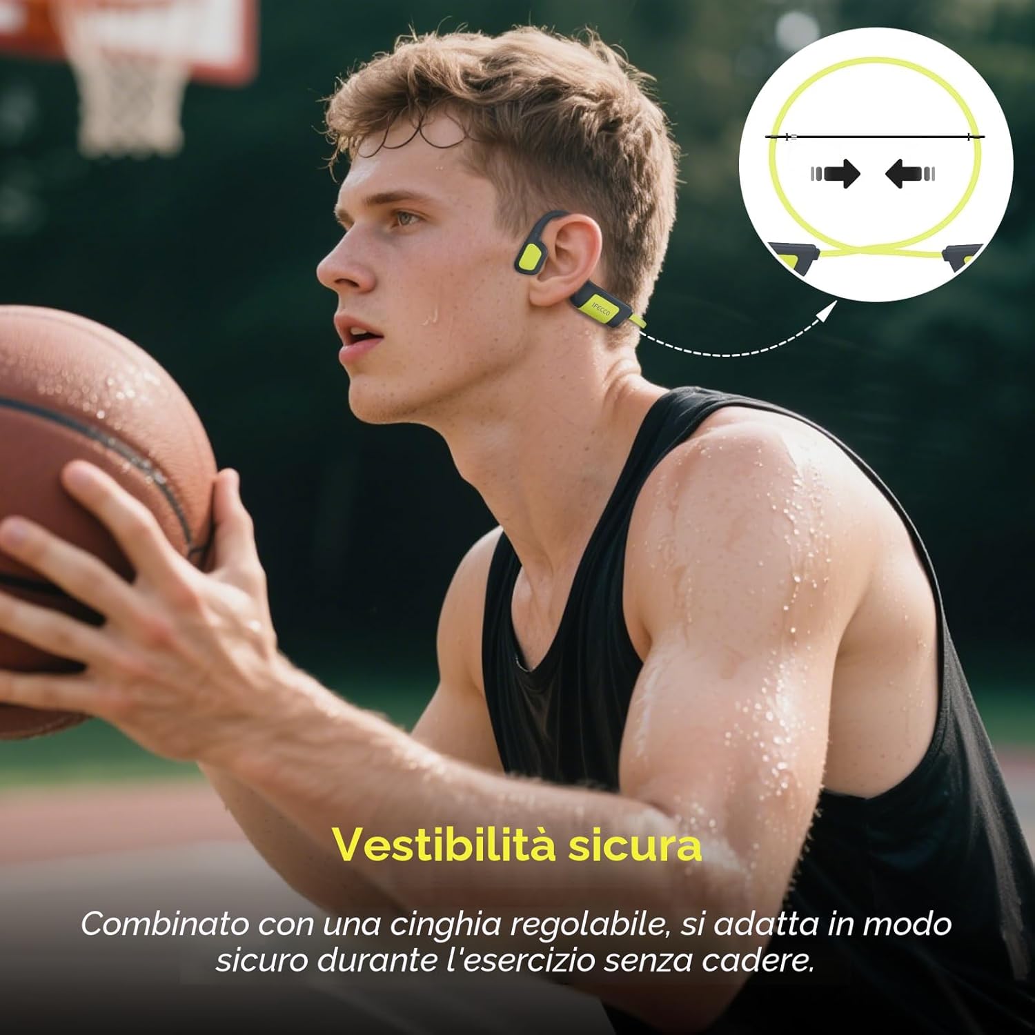 Detalle de IFECCO Cuffie Conduzione Ossea per Nuoto IP68 con Bluetooth 5.4 e lettore MP3 da 32 GB