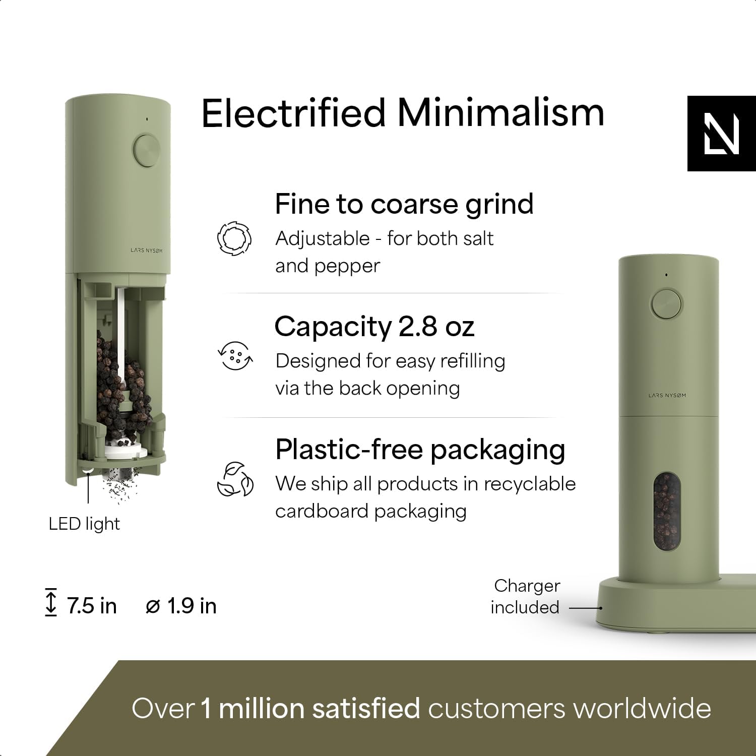 Detalle 2 de LARS NYSØM Electric Salt and Pepper Grinder Set, Ceramic Grinder