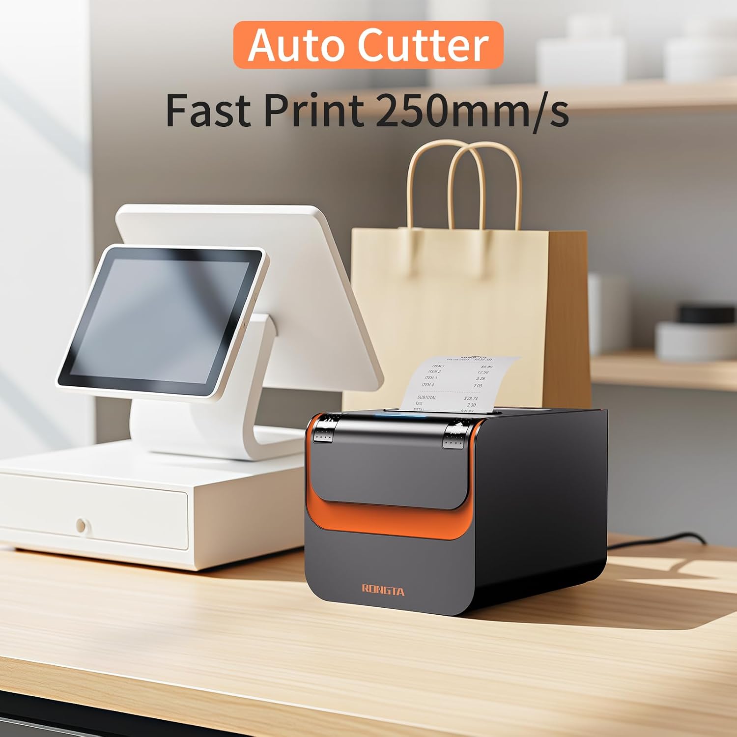 Detalle de Rongta RP332 レシートプリンター 80mm対応・オートカッター搭載、USB/シリアル/Ethernet接続