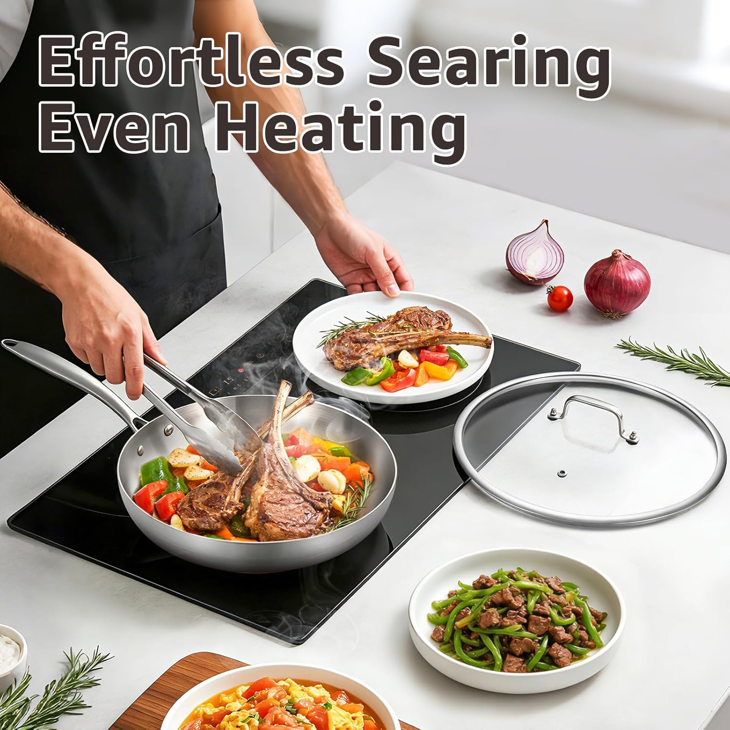 Detalle de Inqibee 10 Inch Tri-Ply Stainless Steel Frying Pan with Lid