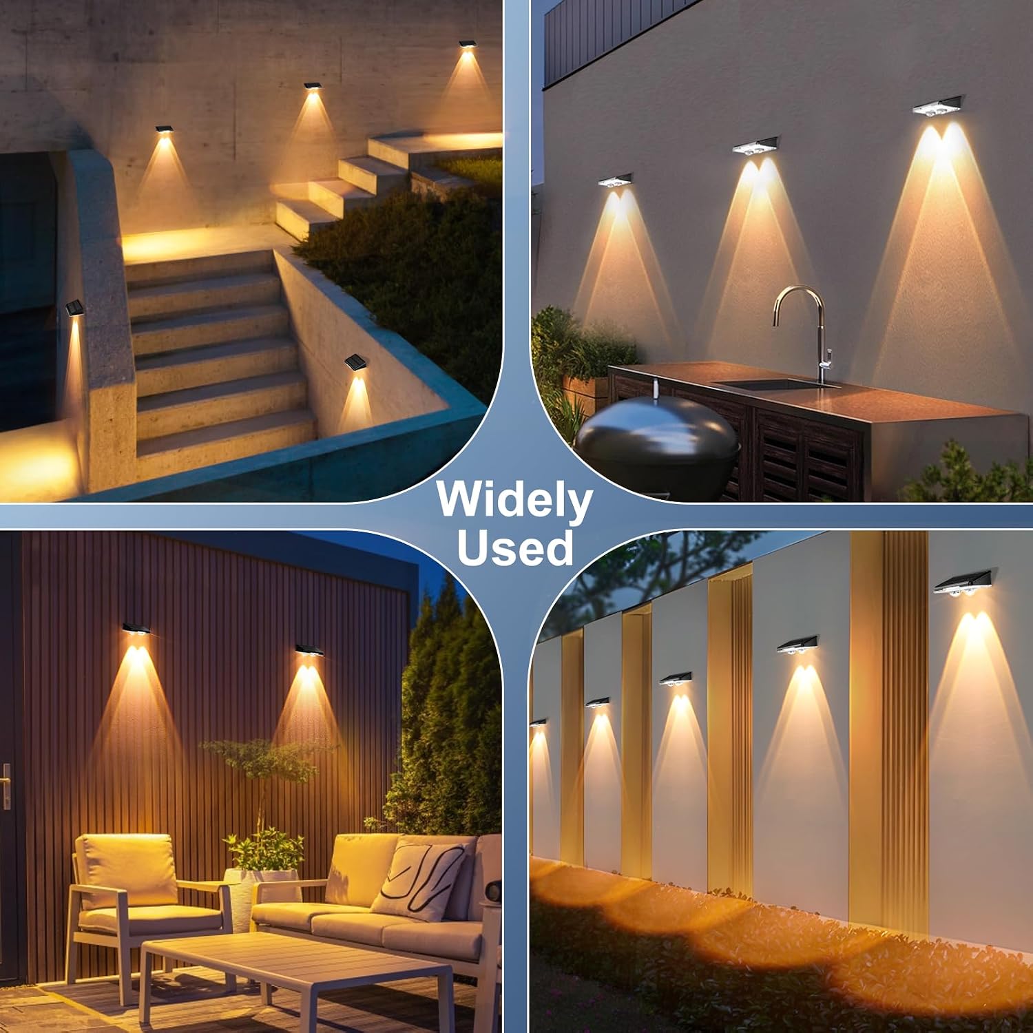 Detalle 2 de Quntis Outdoor Solar Wall Lights (4 Pack): 11 RGB Modes, IP64, Wireless, Battery-Powered Facade & Garden Lighting