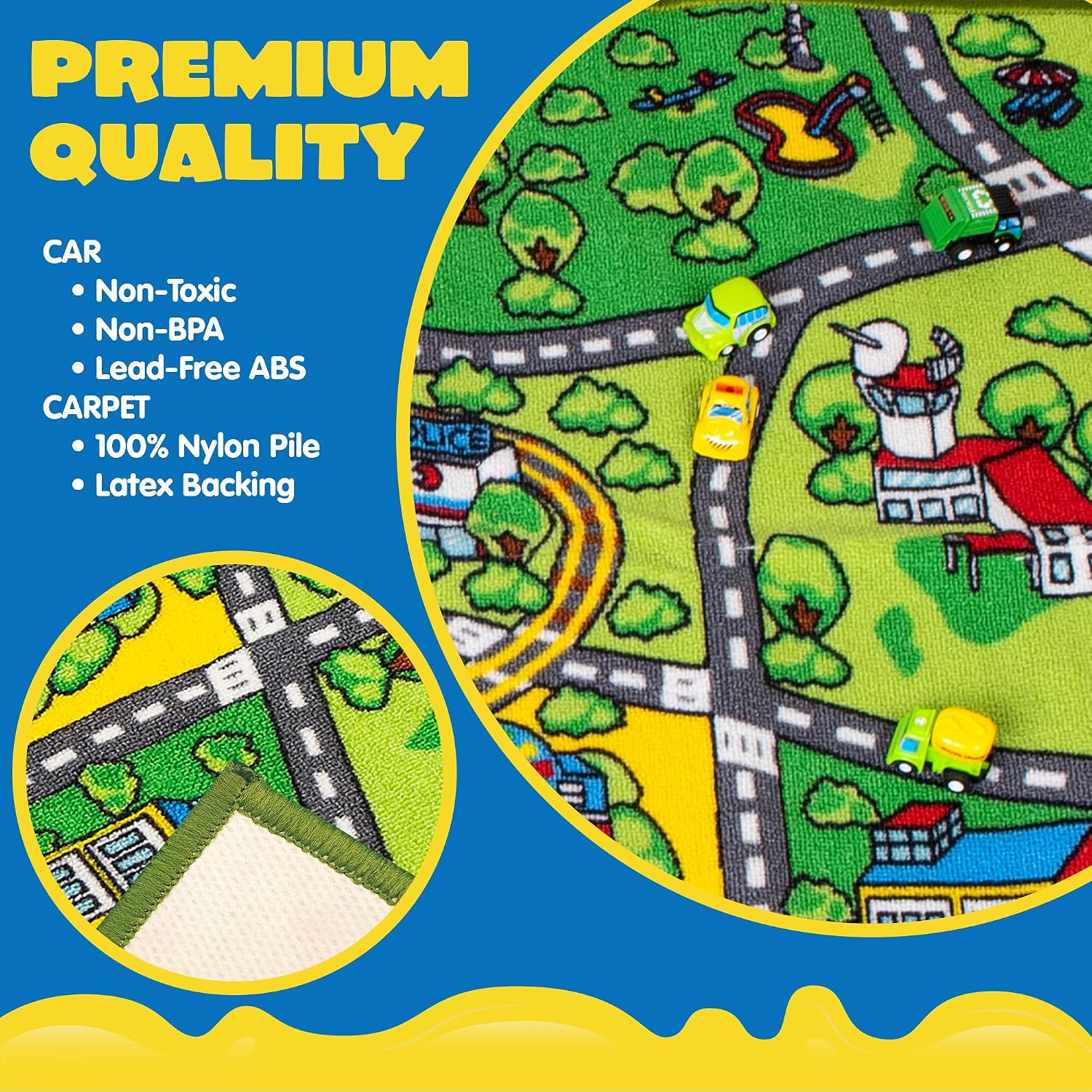 Detalle de JOYIN Kids Play Mat – Community Playmat with Road Tracks & 12 Vehicles (148x80 cm)