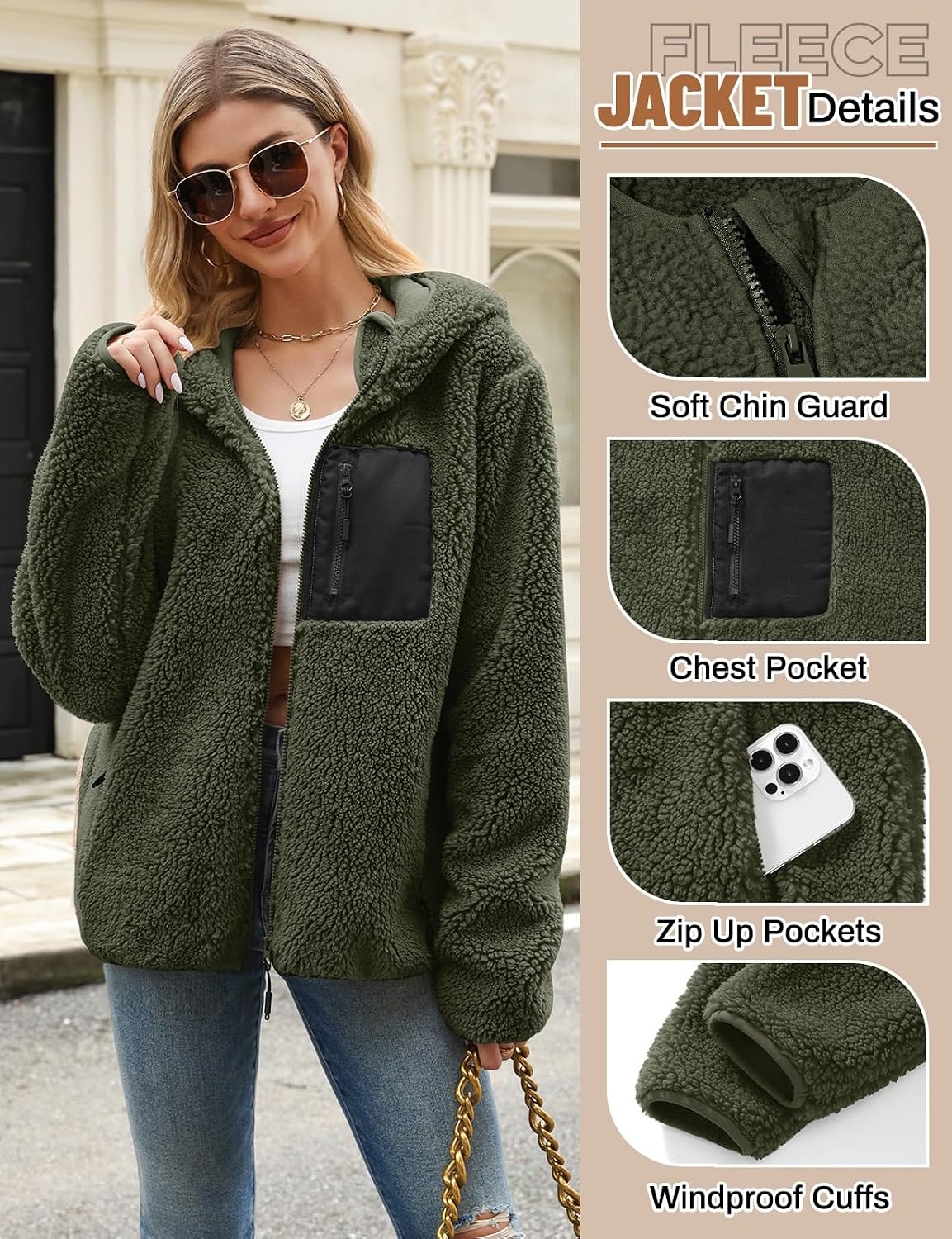 Detalle 2 de Tuopuda Teddyfell Jacke Damen Zipper Hoodie