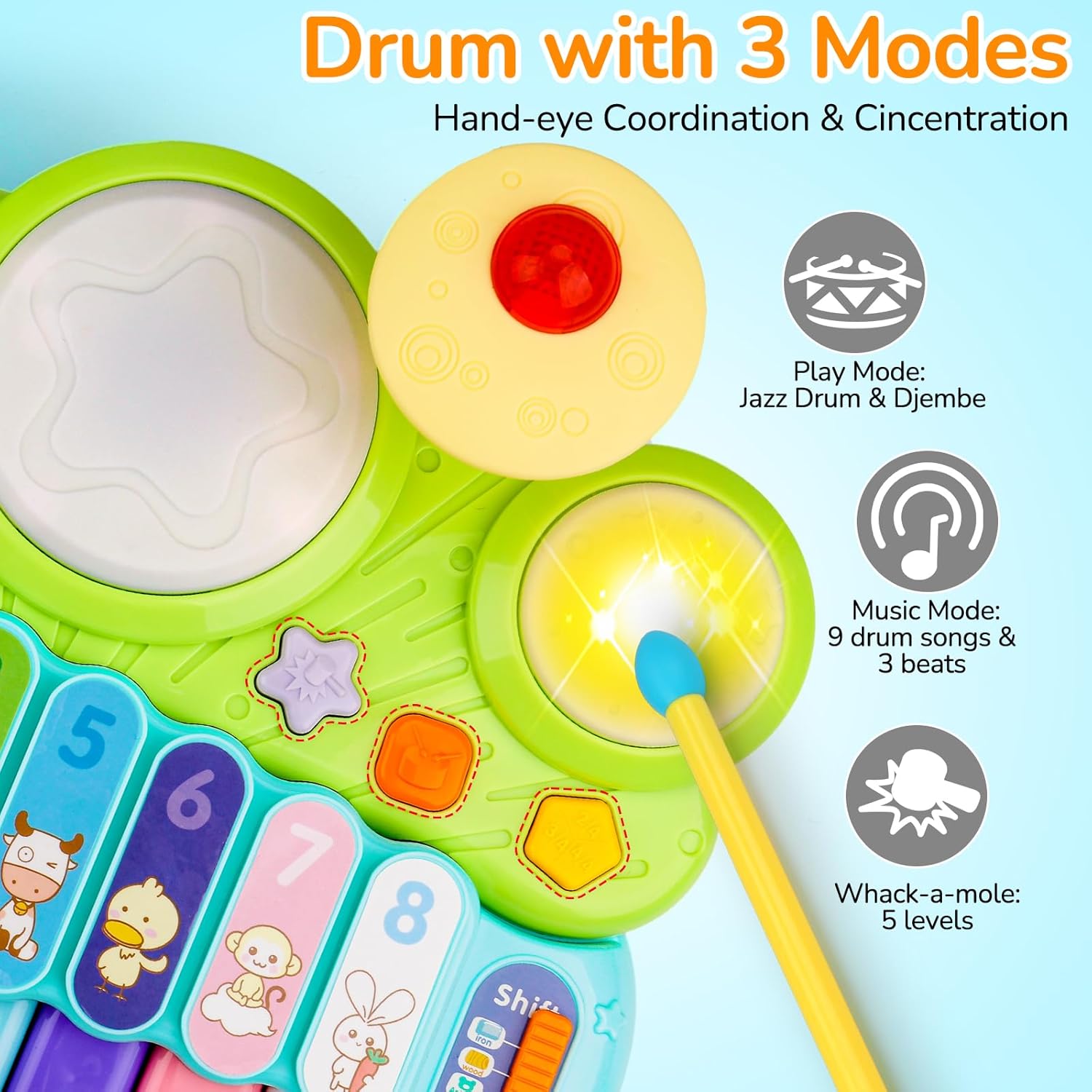 Thumbnail 4 de Baby Piano Drum Set for Toddlers 1-3: A 3-in-1 Music Table for Playful Learning