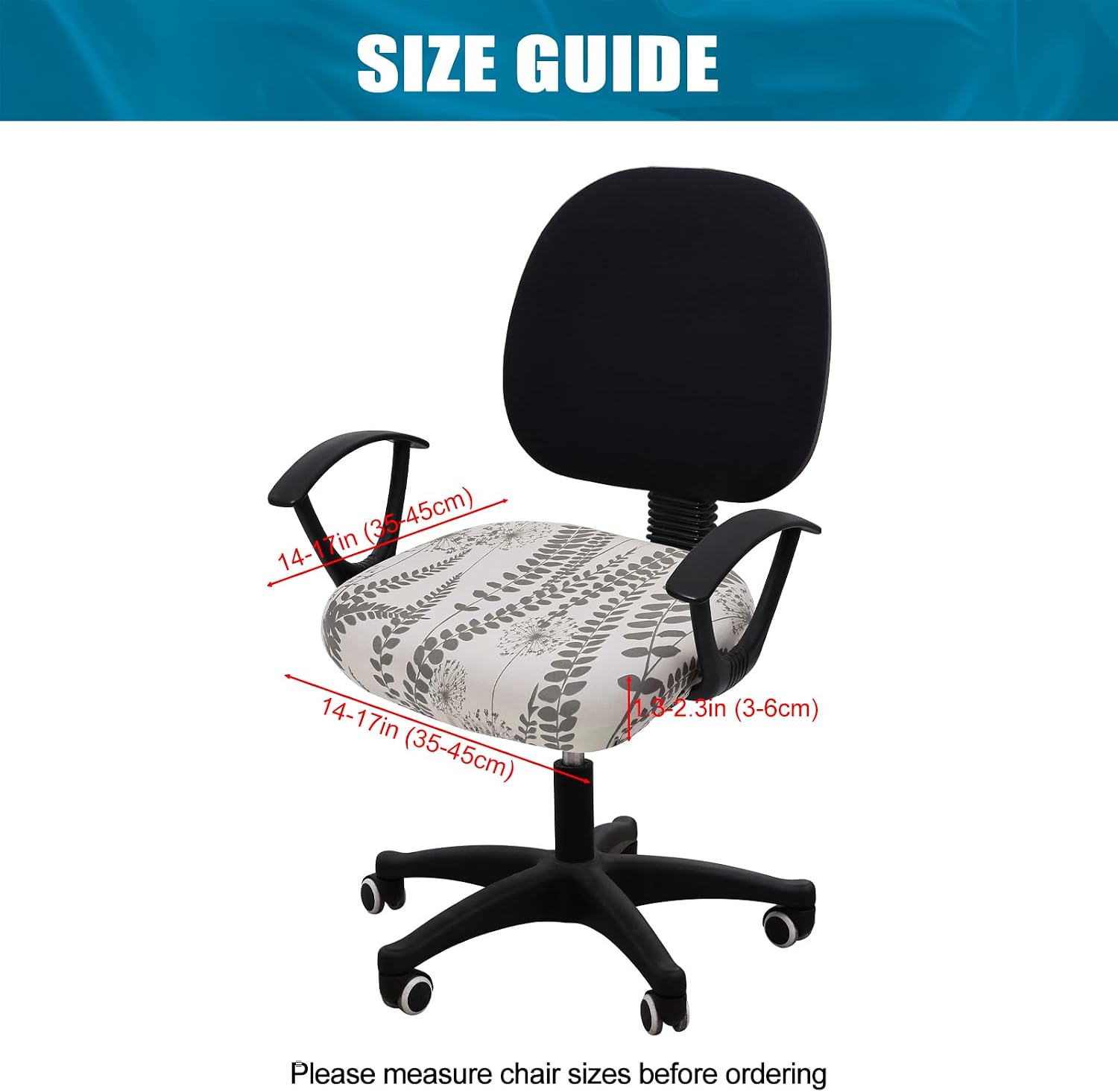 Thumbnail 3 de Smiry Printed Office Chair Seat Cover, Stretch Fit, Sage Gray, Washable