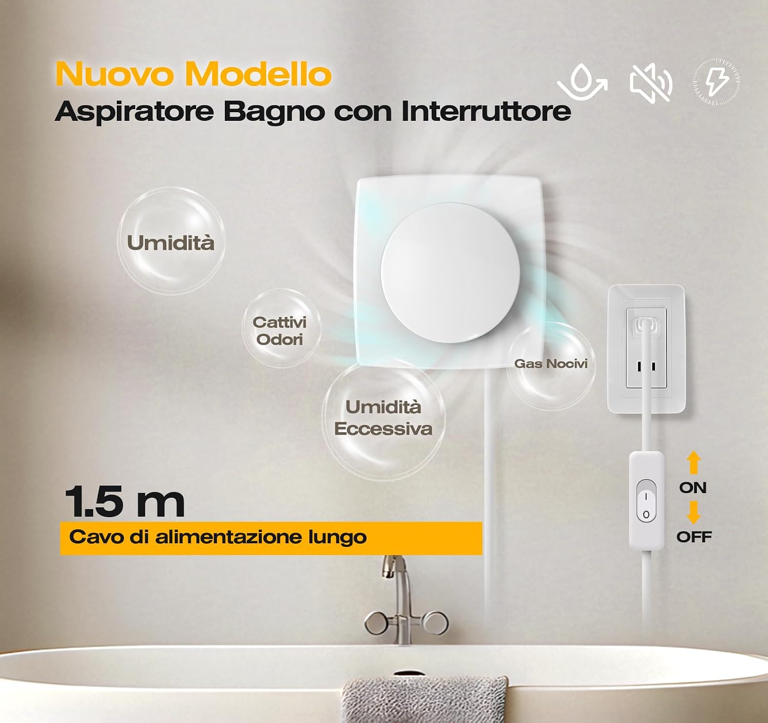 Detalle 2 de BUMSOU P112 Aspiratore bagno 100 mm 130 m³/h 📢
