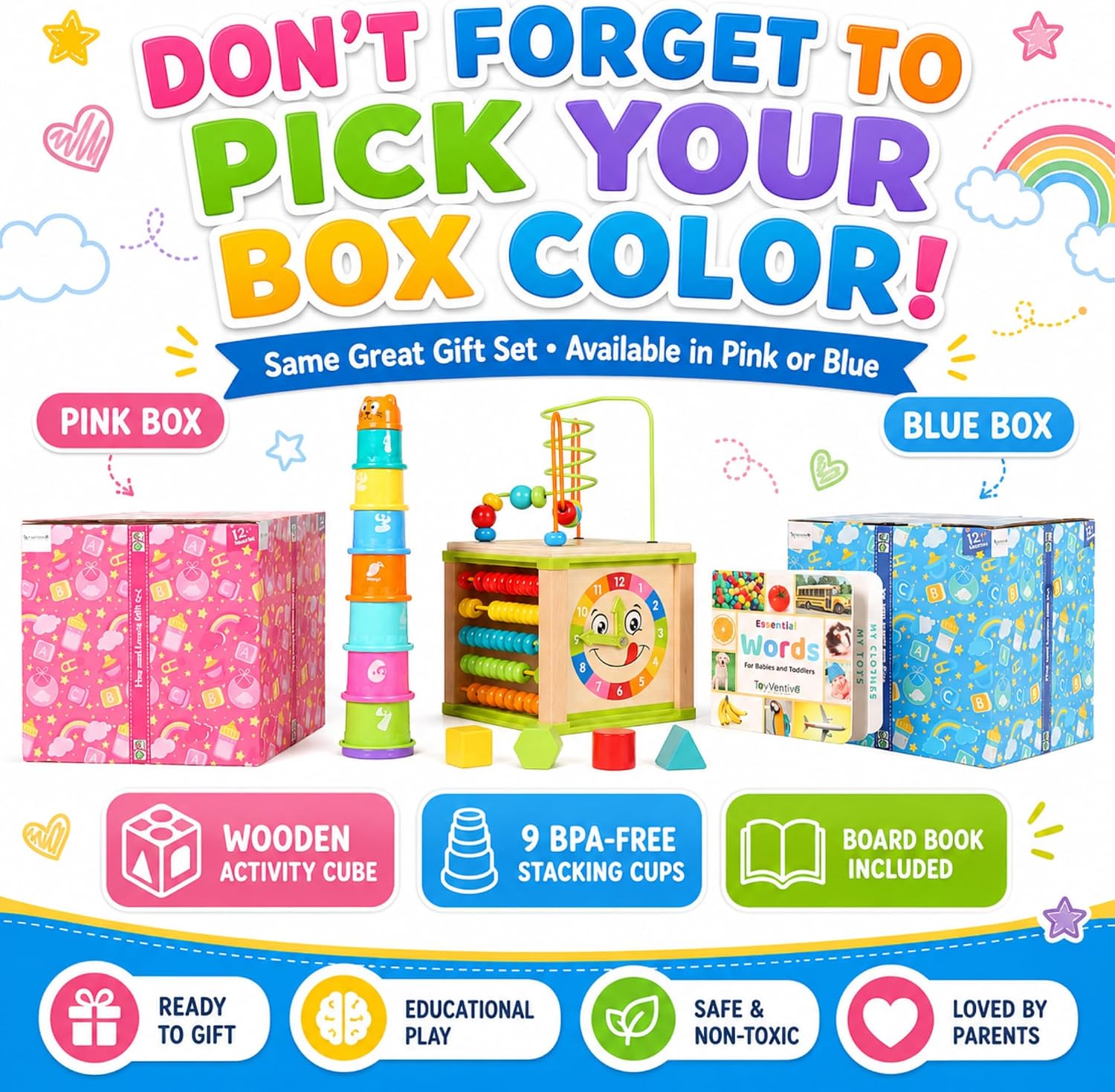 Thumbnail 5 de Toyventive Wooden Kids Baby Activity Cube for Girls Gift Set (Bead Maze, 12–18 Months)