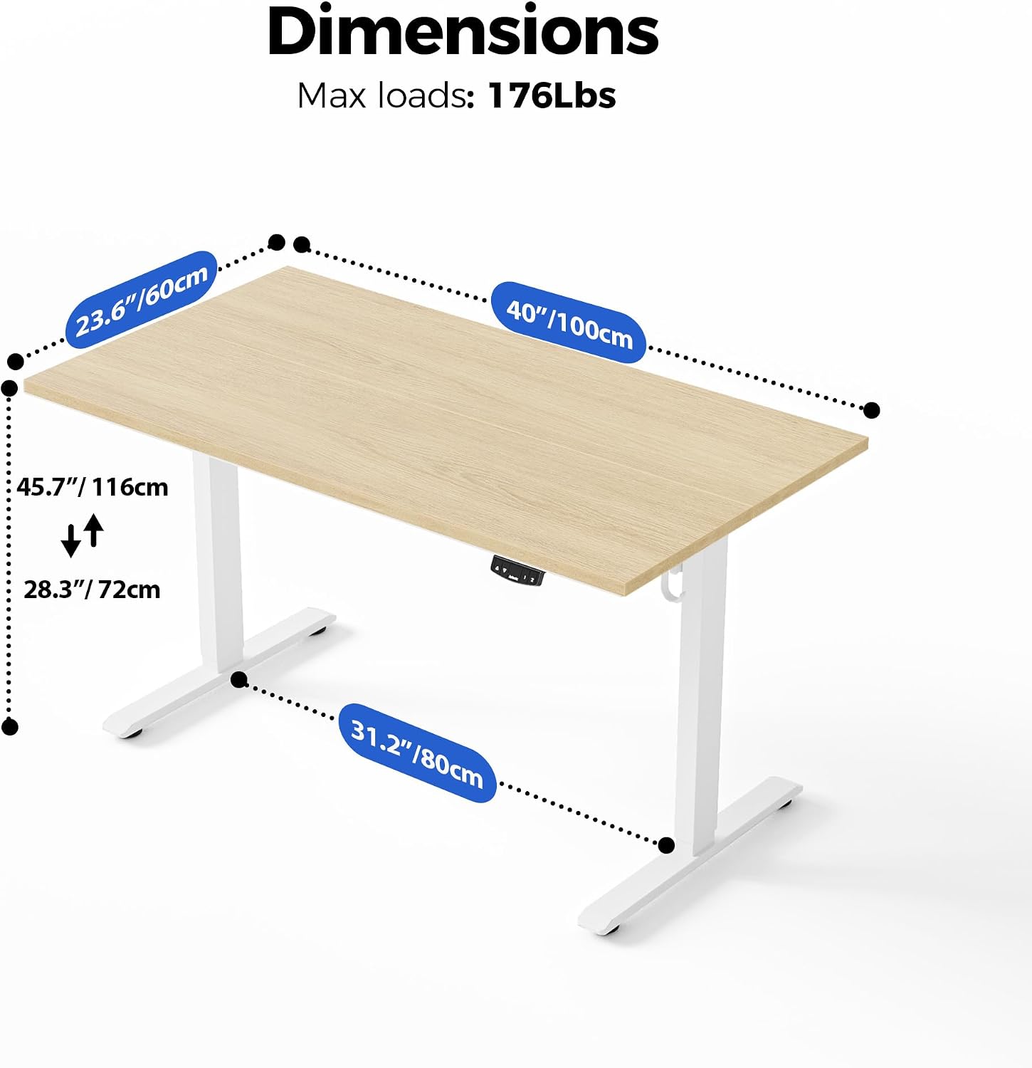Detalle de Agilestic DJ 40 x 24-Inch Electric Standing Desk, Maple, Memory Presets