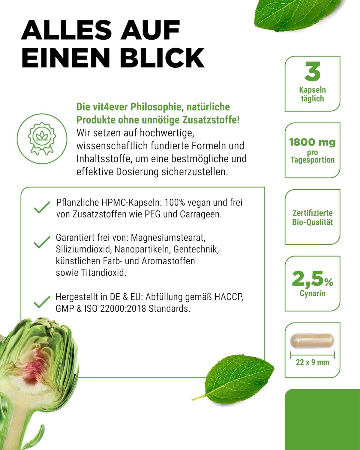 Detalle 2 de Bio Artischocken Extrakt 240 Kapseln 1800 mg je Tagesdosis