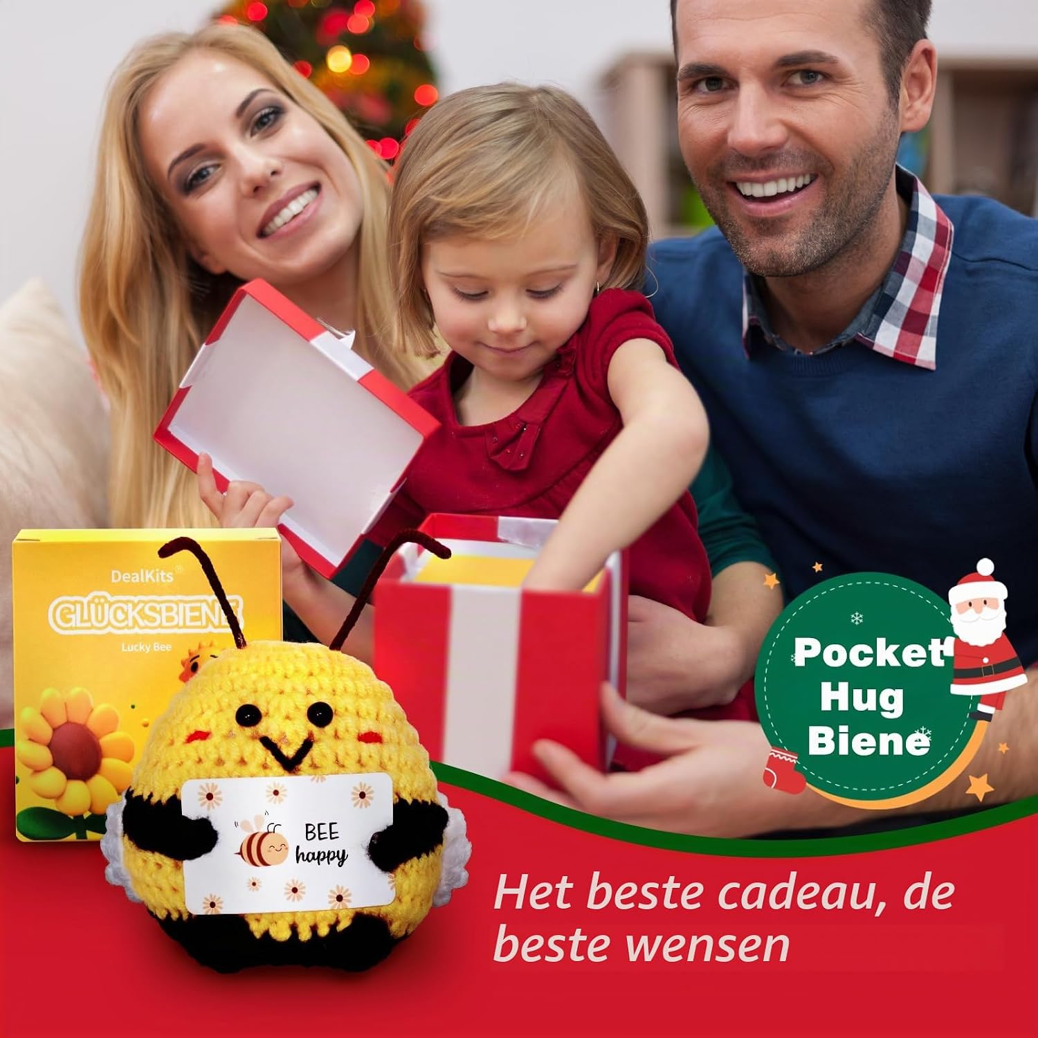Detalle de DealKits Pocket Hug Biene gehaakte bij, 8 cm met BEE happy-kaartje