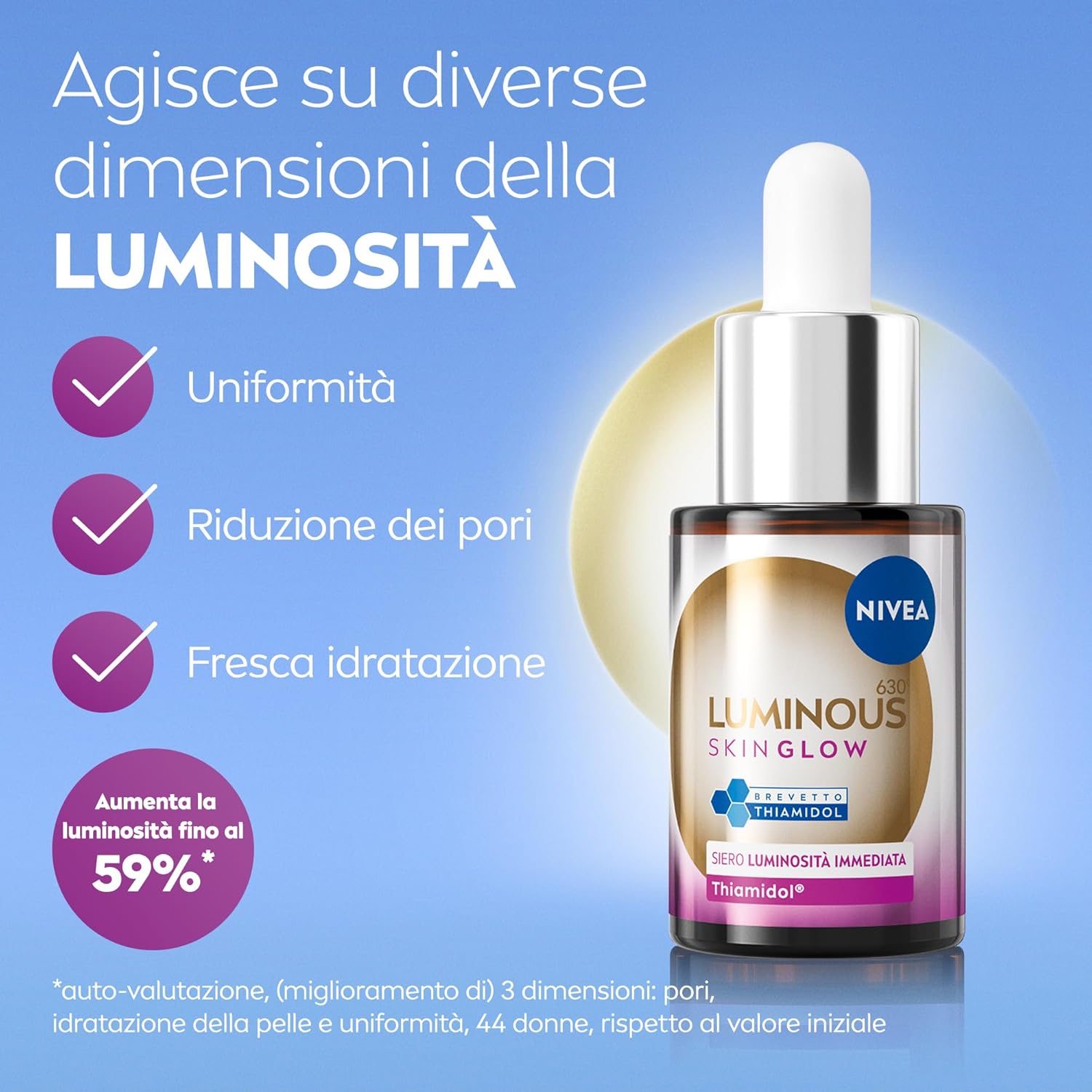 Detalle de NIVEA Luminous630 Skin Glow Siero Viso Antimacchia Idratante 15 ml con Thiamidol e Niacinamide