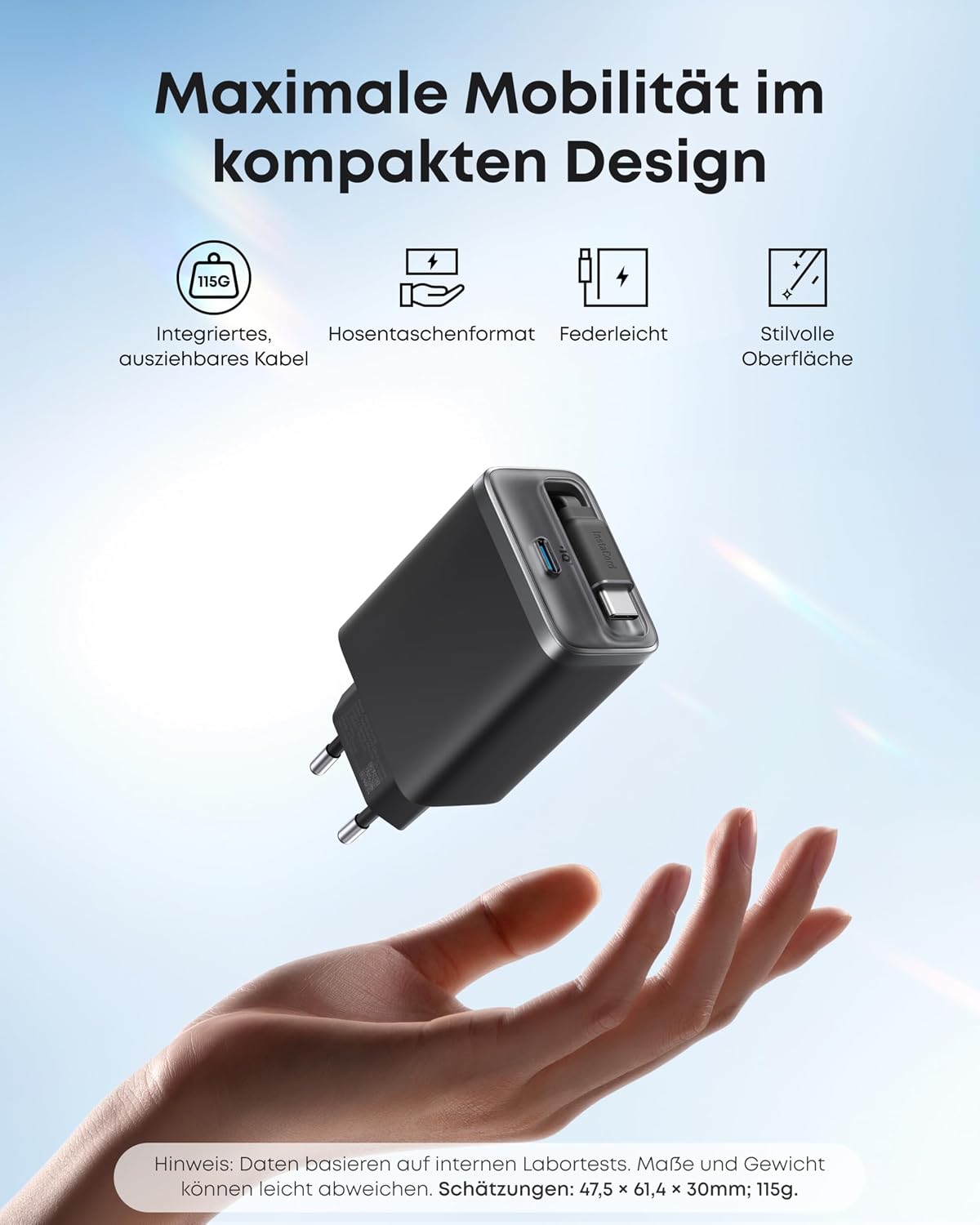 Thumbnail 2 de Anker Nano USB-C Ladegerät 35W (2 Anschlüsse) mit ausziehbarem InstaCord-Kabel – kompaktes Netzteil für iPhone & iPad