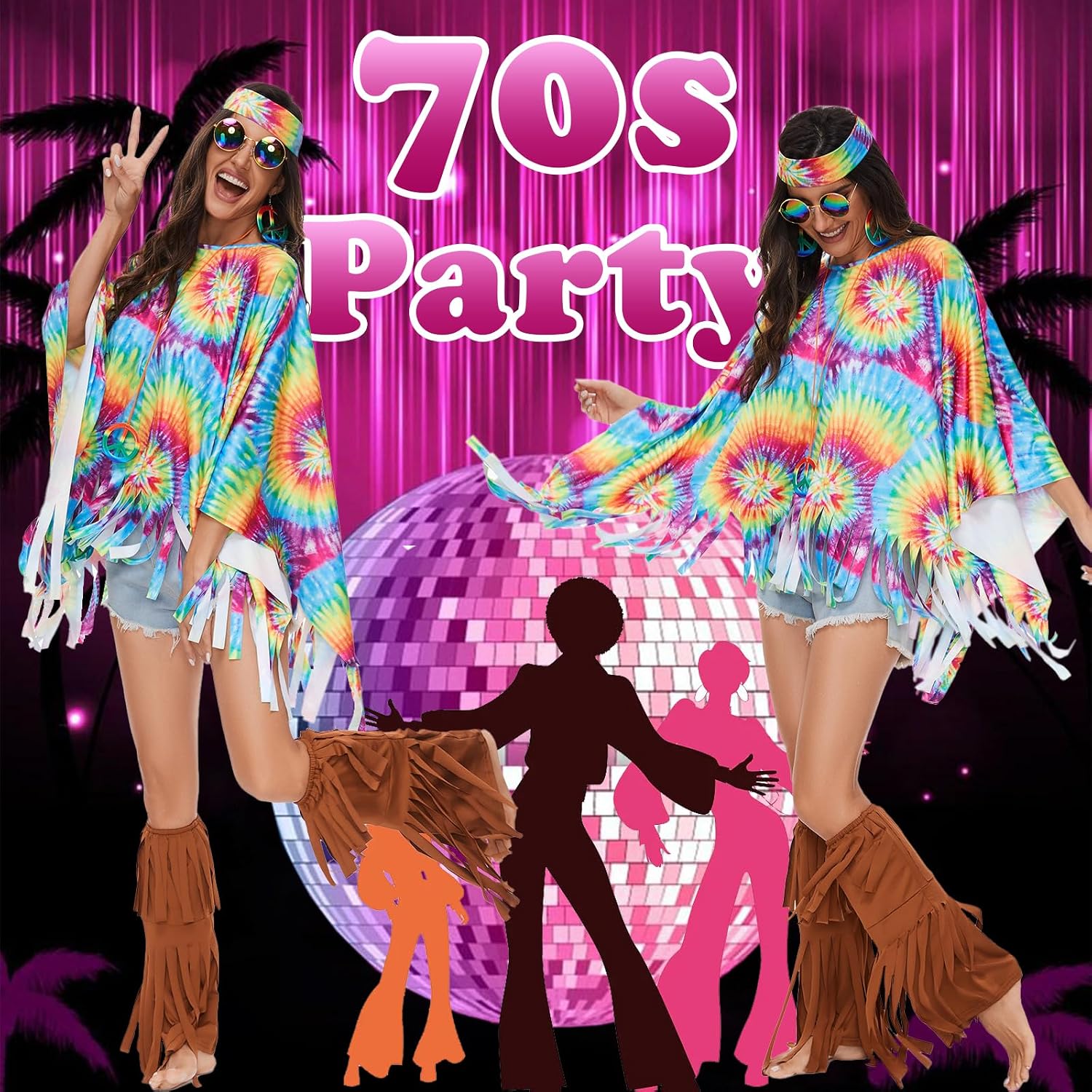 Thumbnail 1 de Sekepingo 4Pcs70sFancy Dress Set for Women – Disco/Abba 70s Retro Costume