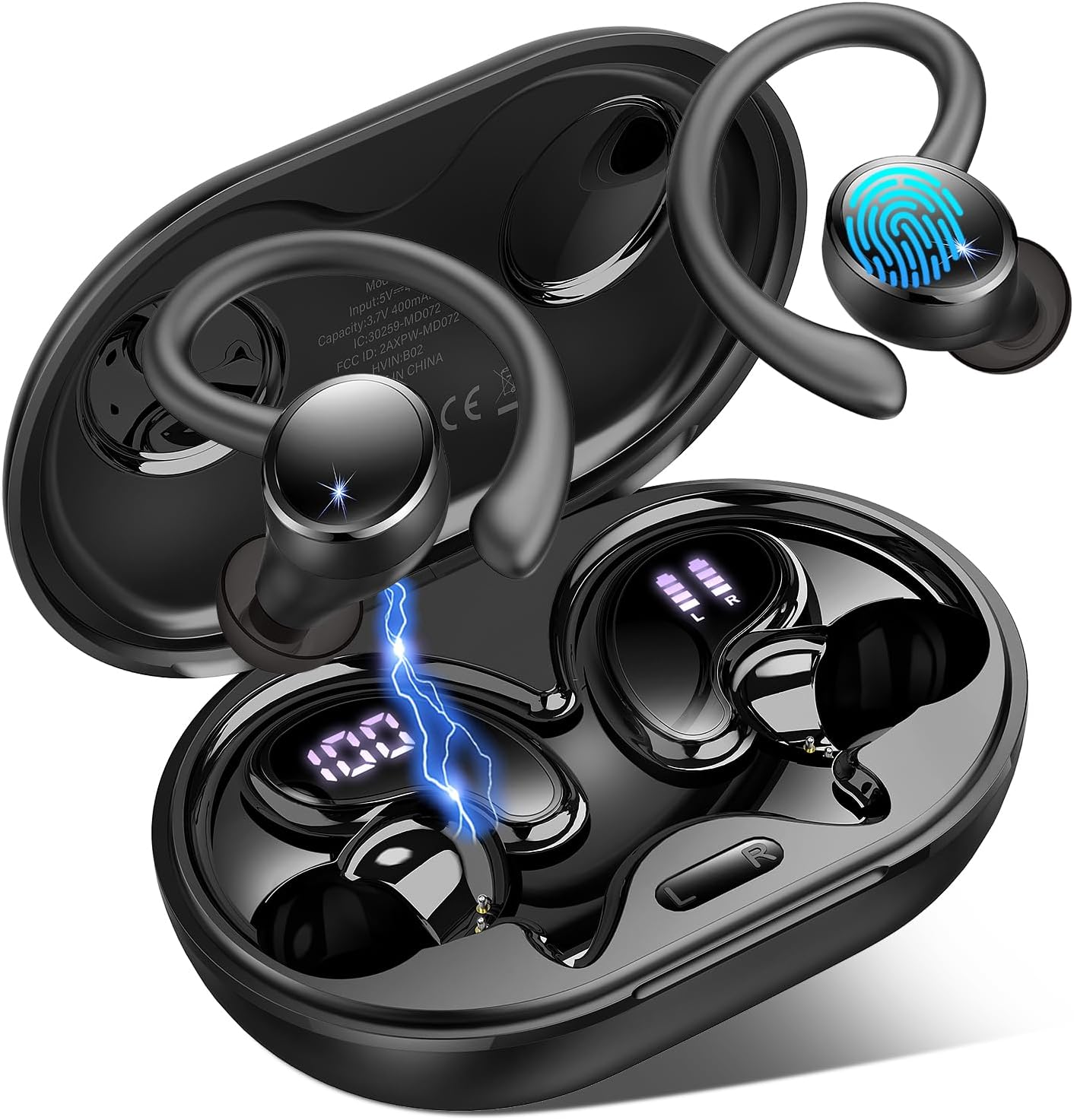 Detalle de 2026 Cuffie Bluetooth 5.4 Sport: auricolari in-ear con 50 ore di autonomia, ANC ENC e LED display