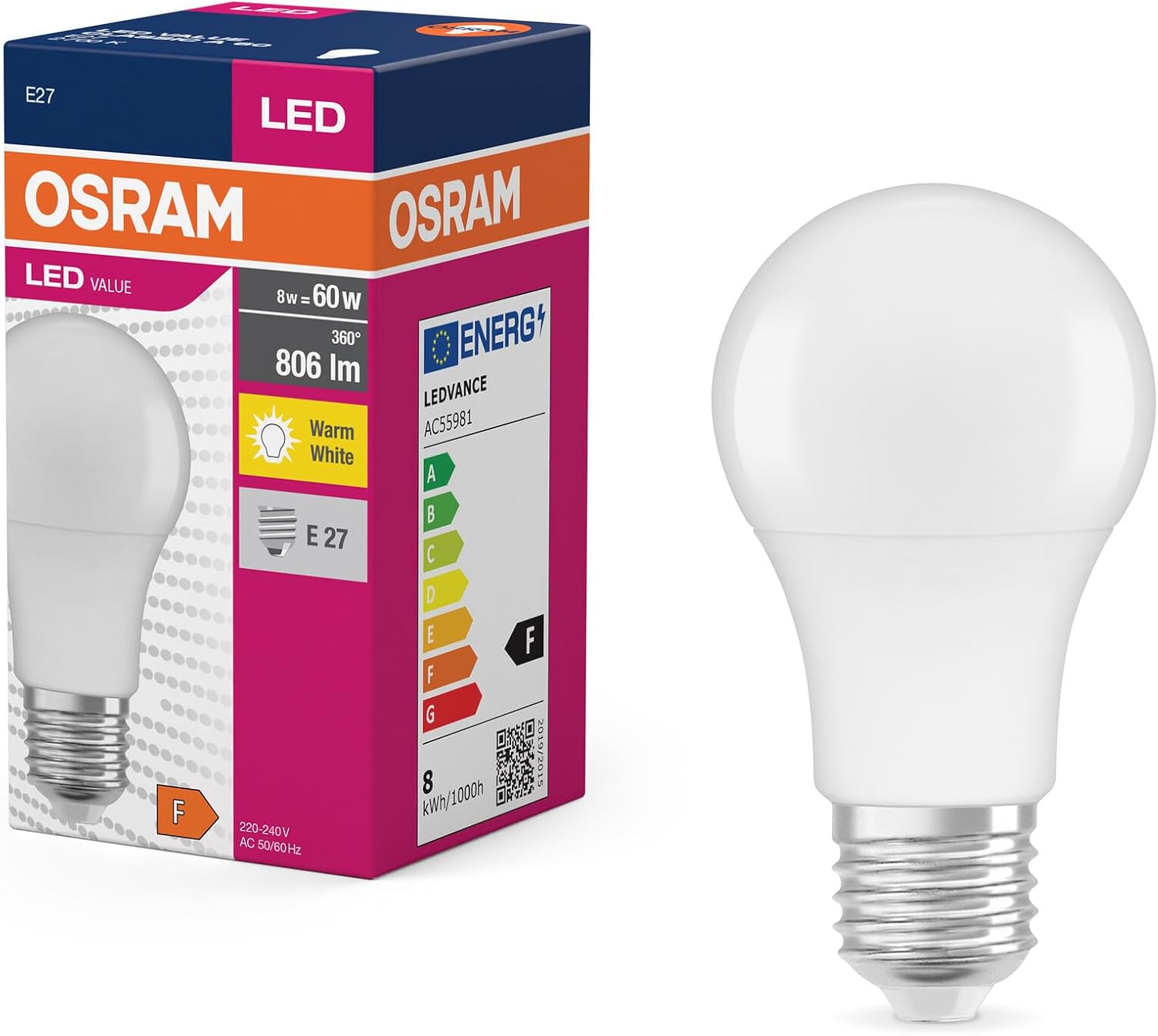Detalle de OSRAM LED Aktions Lampe mit E27 Sockel, 2700K, 8,50W – Ersatz für 60W Glühbirne, 10er-Pack