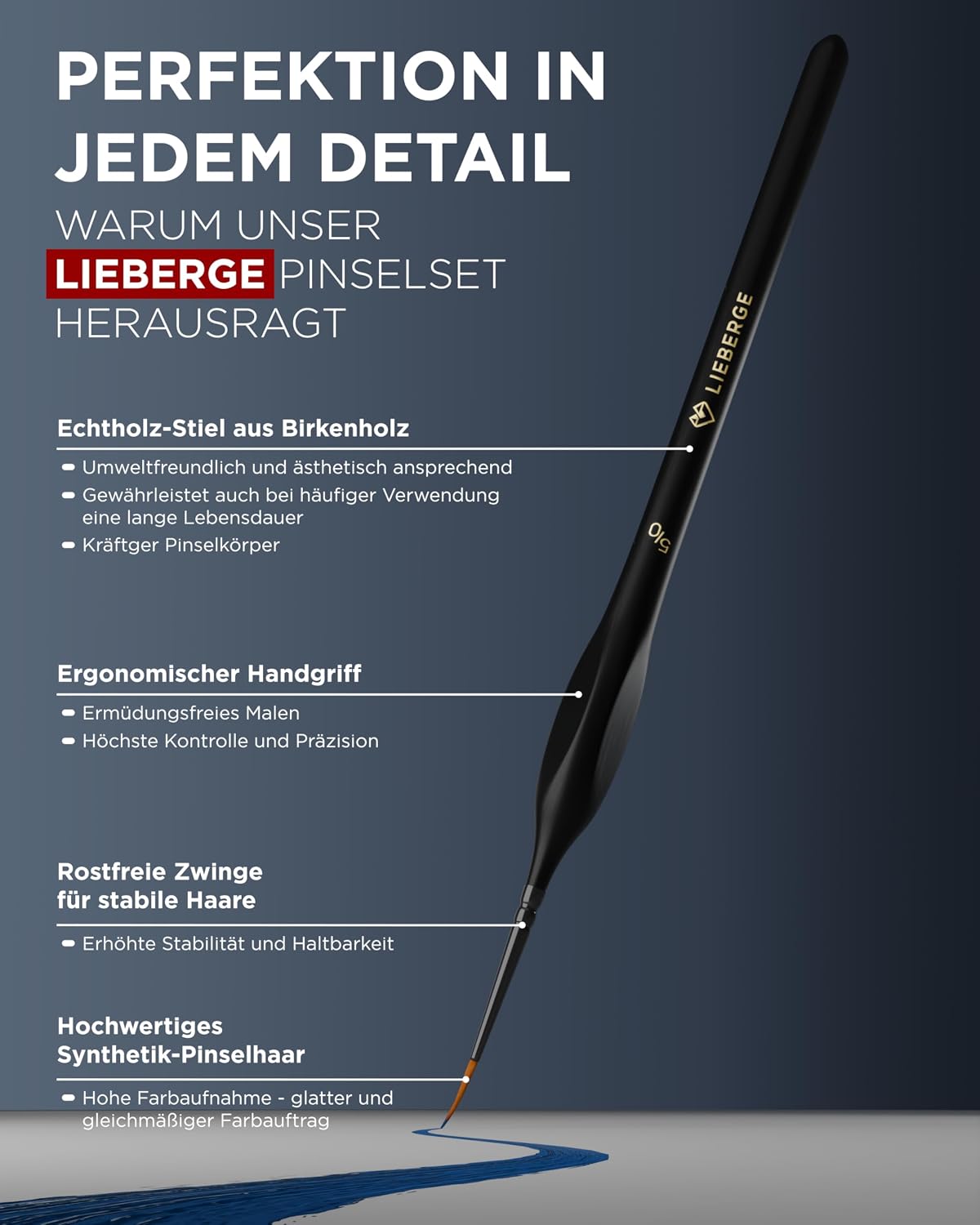 Thumbnail 4 de LIEBERGE Premium Detail Pinselset Acrylfarben – 10 extra feine Pinsel für höchste Präzision