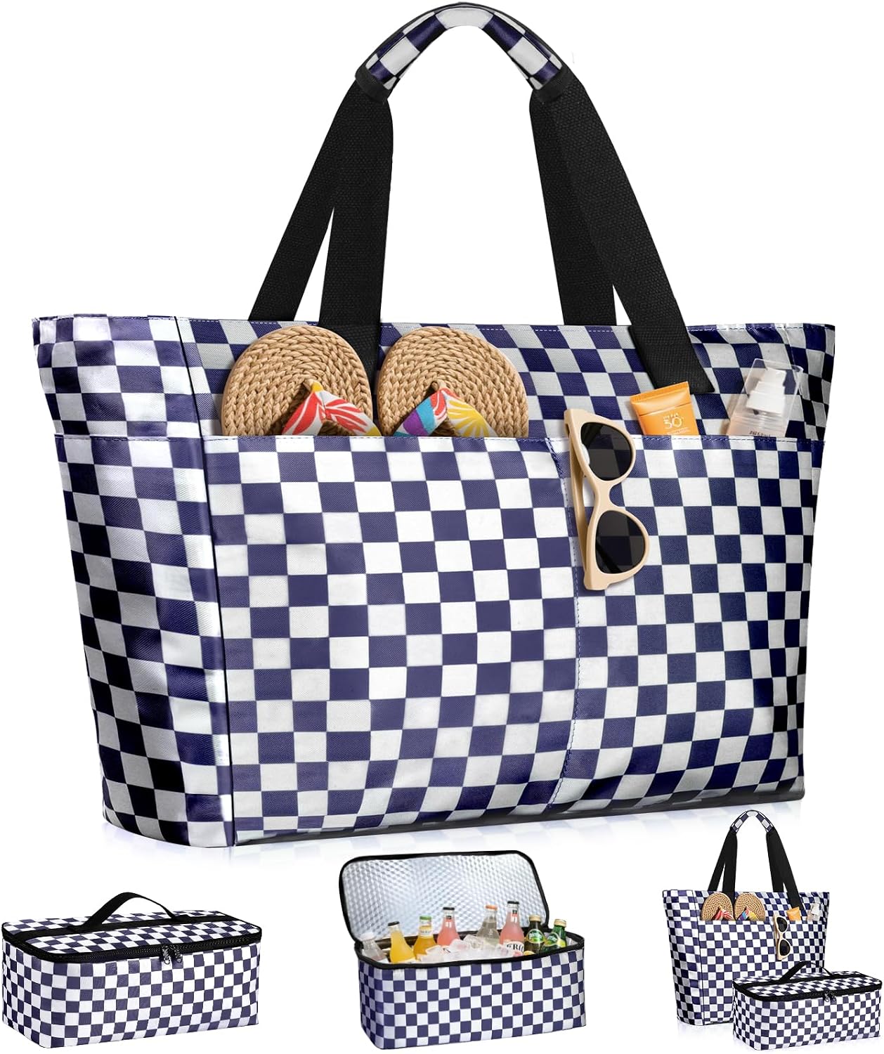 Detalle de ISEYOU Borsa Mare Donna Grande & Borsa Frigo: Set 2in1 da 45L con chiusura a zip, resistente all'acqua