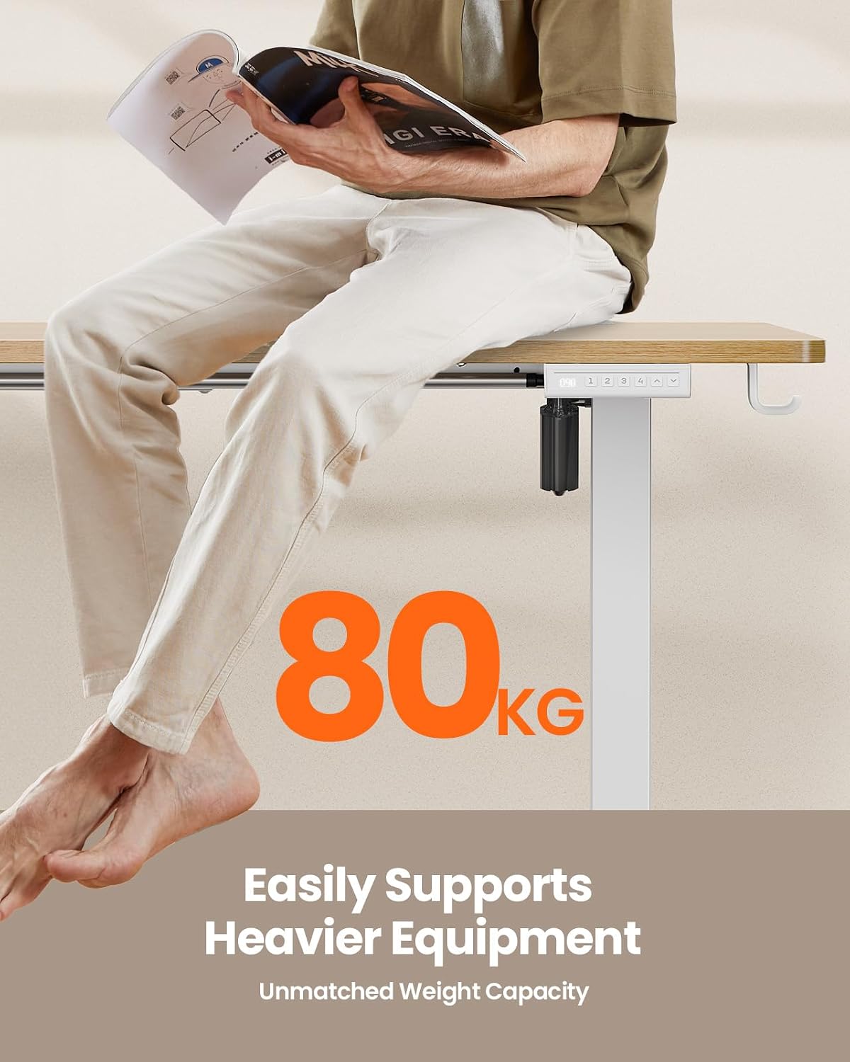 Detalle 2 de ErGear Electric Standing Desk Height Adjustable 120 x 60cm, Sit Stand Desk with 4 Memory Smart Pannel, Home Office Desk with Splice Board
ErGear Electric Standing Desk Height Adjustable 12…