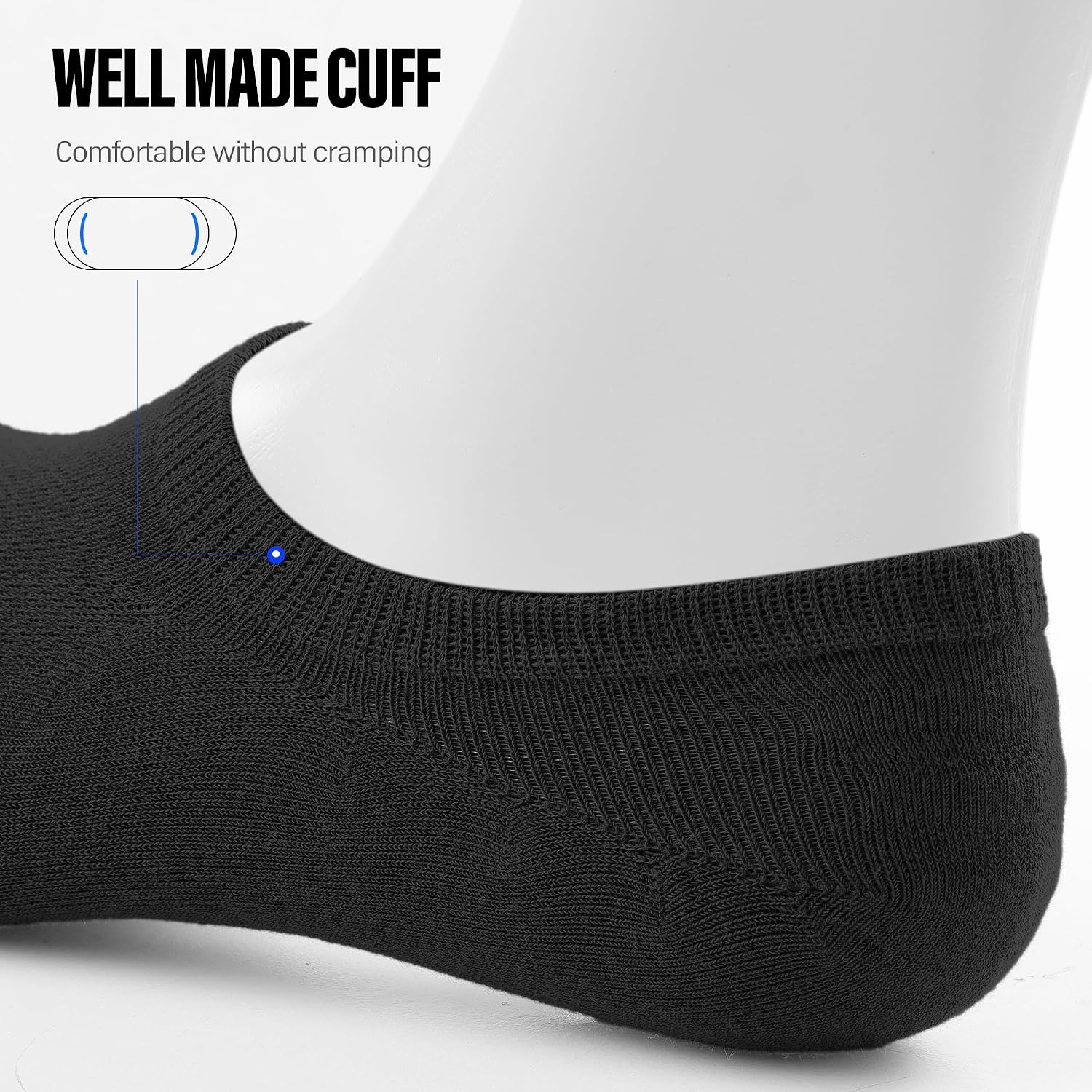 Detalle de CLOSEMATE No-Show Ankle Socks, 6 Pairs, Cotton Blend with Silicone Heel Grips